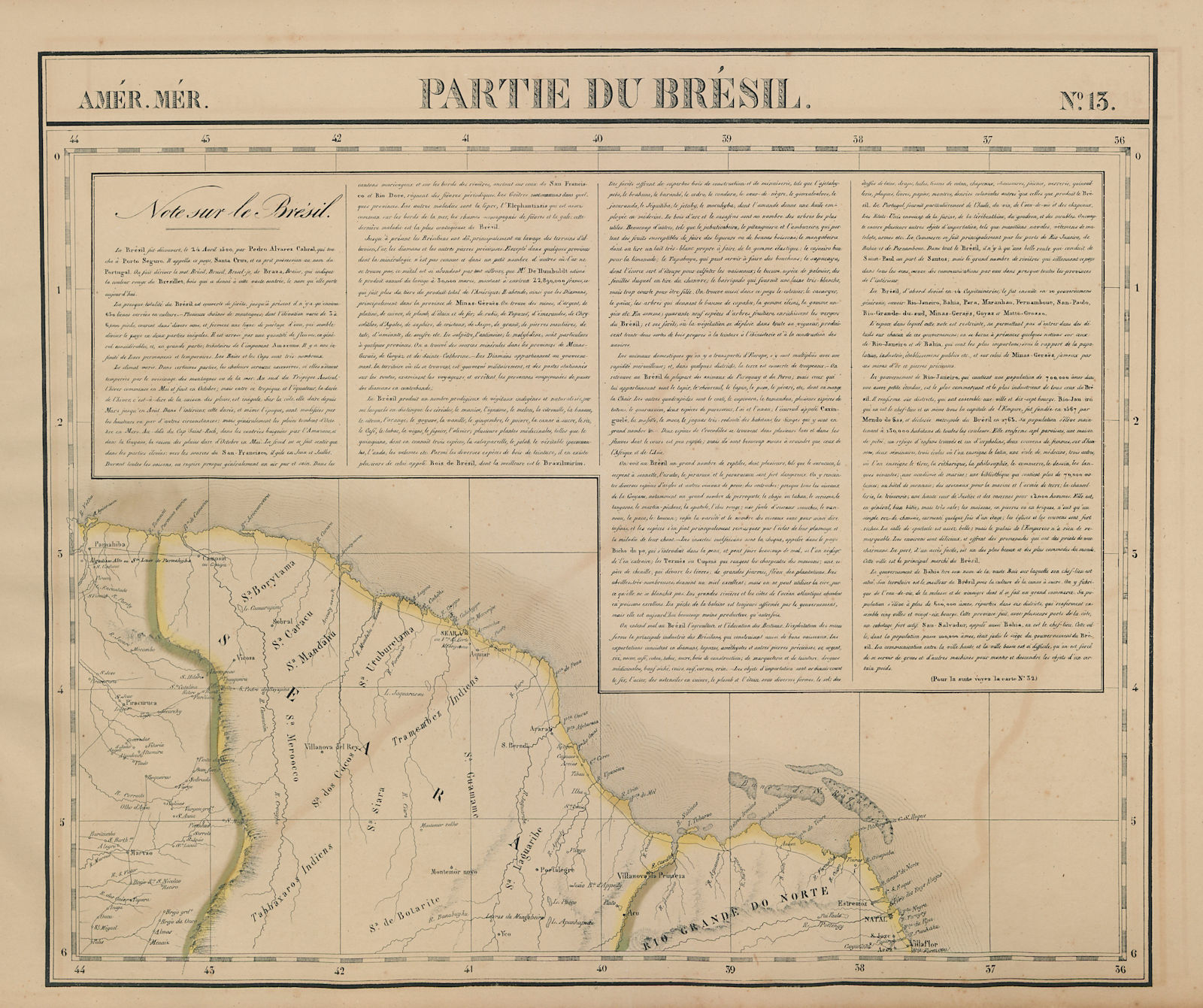 Amér. Mér. Brésil #13. North-eastern Brazil. MA PI RN CE. VANDERMAELEN 1827 map