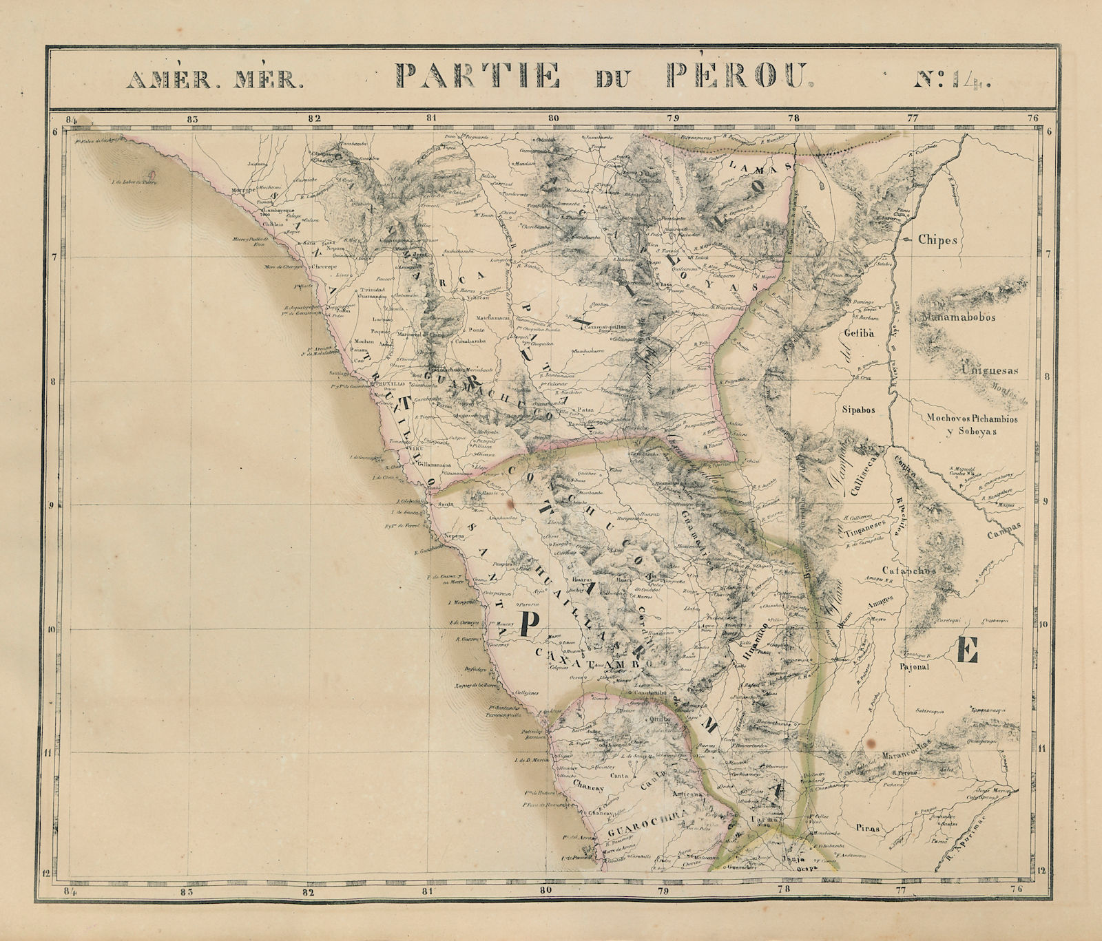 Amér. Mér. Pérou #14. Central Peru. VANDERMAELEN 1827 old antique map chart