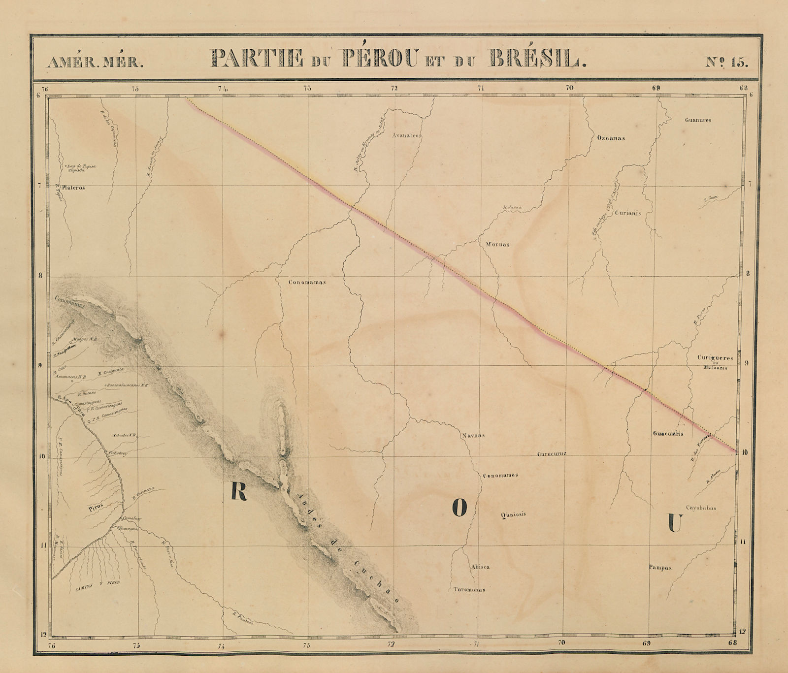 Amér. Mér. Pérou & Brésil #15. Peru Bolivia. Brazil AC AM. VANDERMAELEN 1827 map