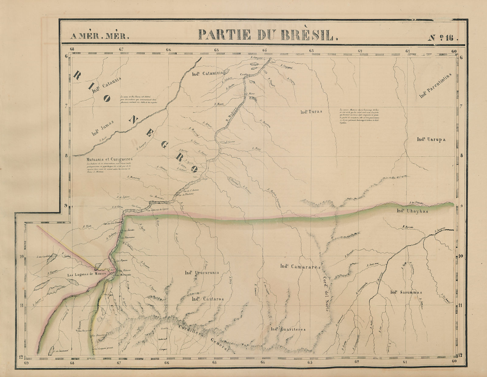 Amér Mér Brésil #16 North Bolivia. Western Brazil AM RO MT VANDERMAELEN 1827 map