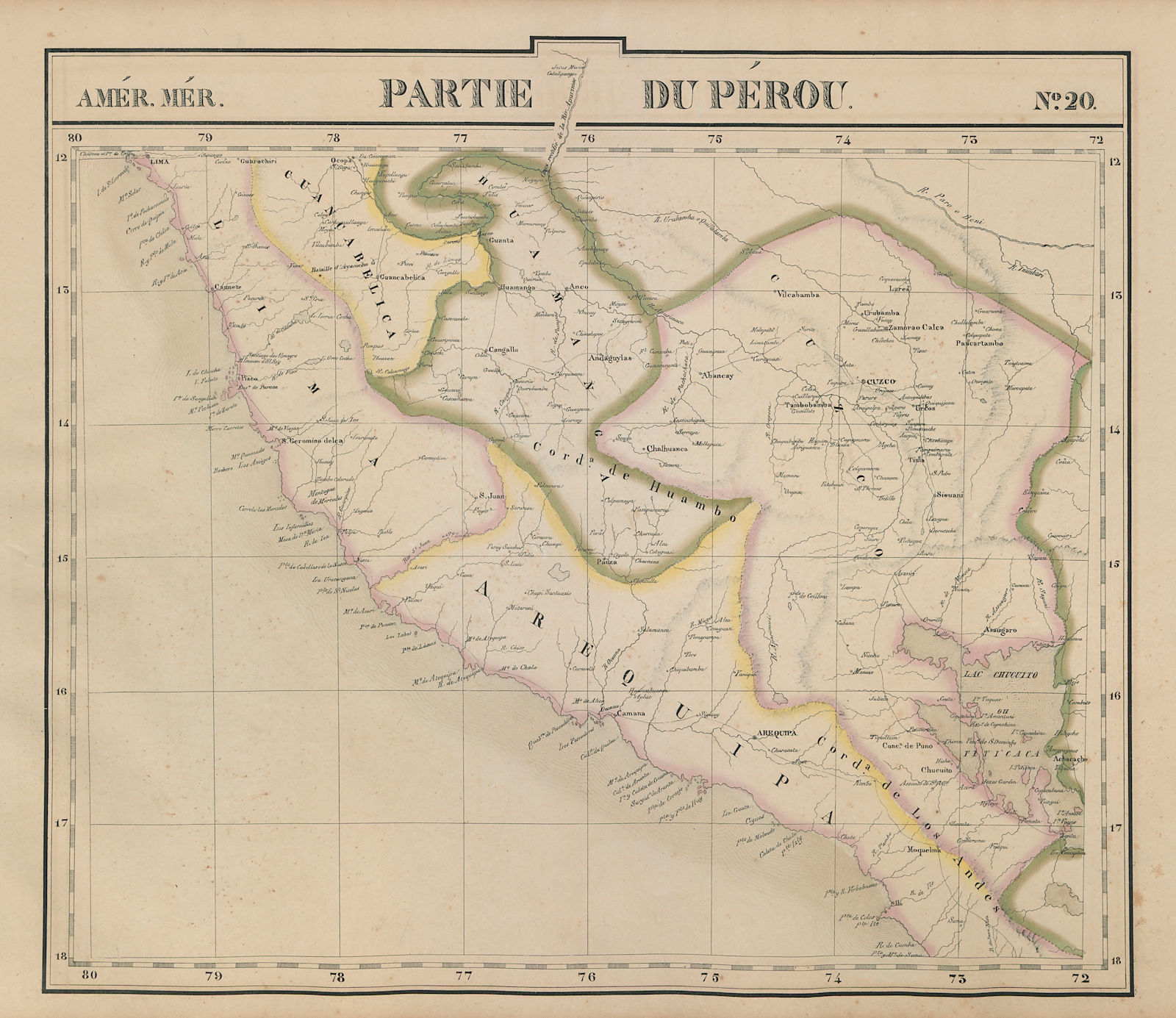 Amér Mér. Pérou 20 Southern Peru. Western Bolivia Titicaca VANDERMAELEN 1827 map
