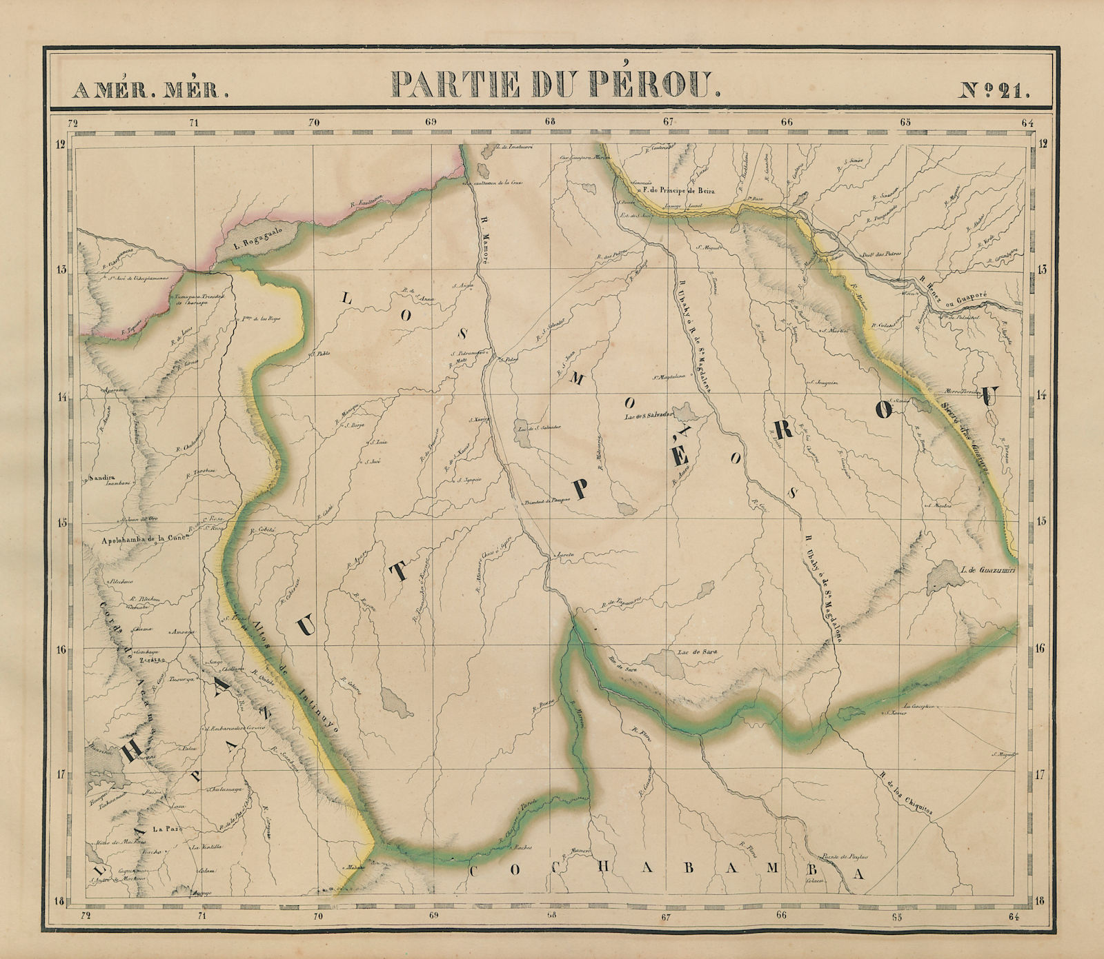 Amér. Mér. Pérou #21 Central Bolivia & SW Rondonia, Brazil VANDERMAELEN 1827 map