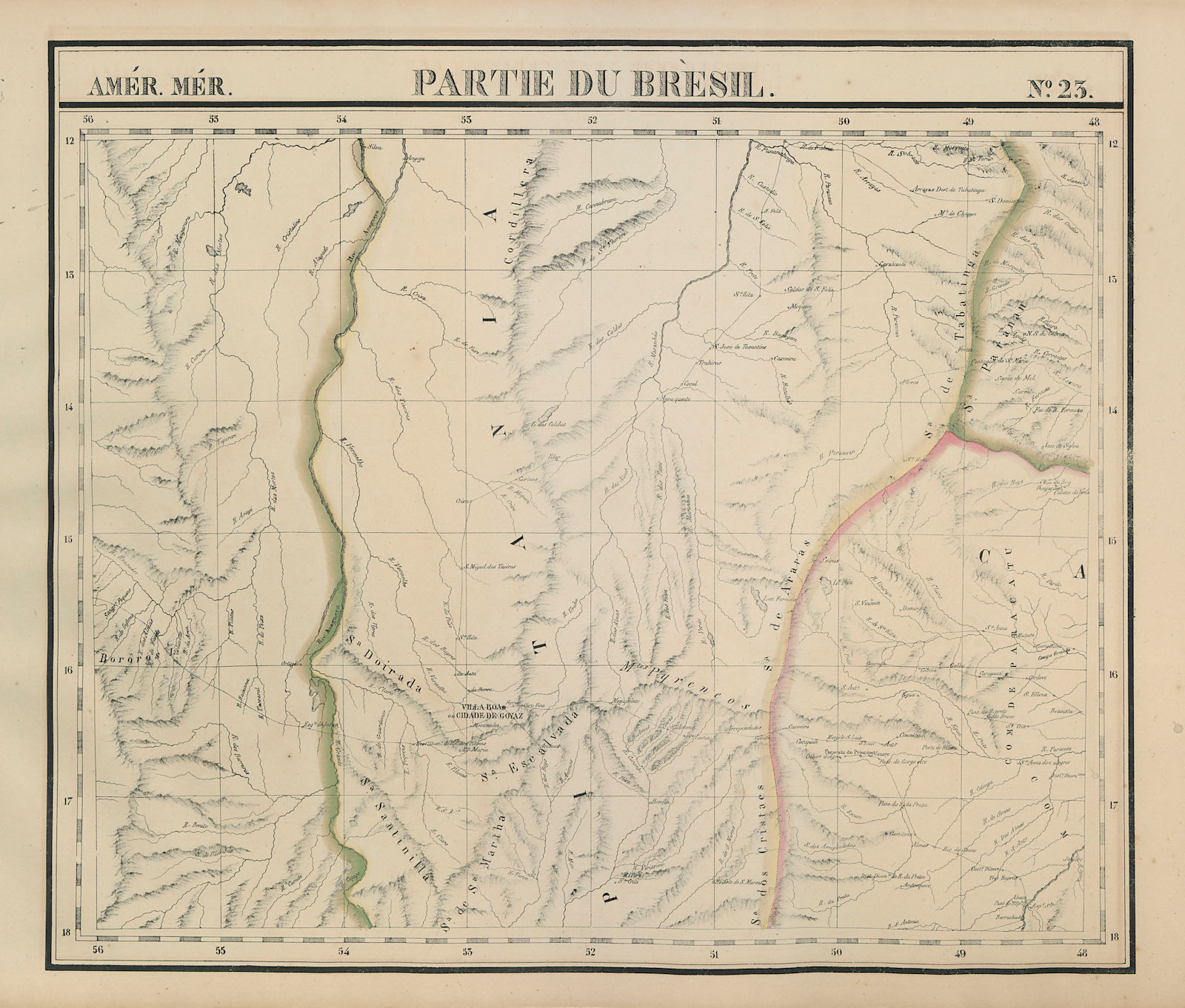 Amér. Mér. Brésil #23 South-central Brazil. MT TO GO DF MG VANDERMAELEN 1827 map
