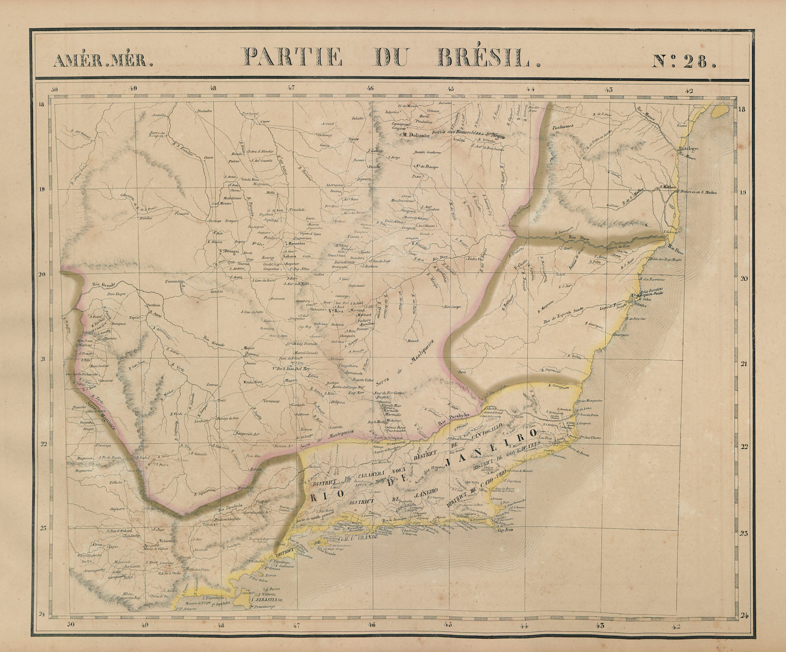 Amér Mér. Brésil 28 SE Brazil. MG Rio de Janeiro SP ES VANDERMAELEN 1827 map