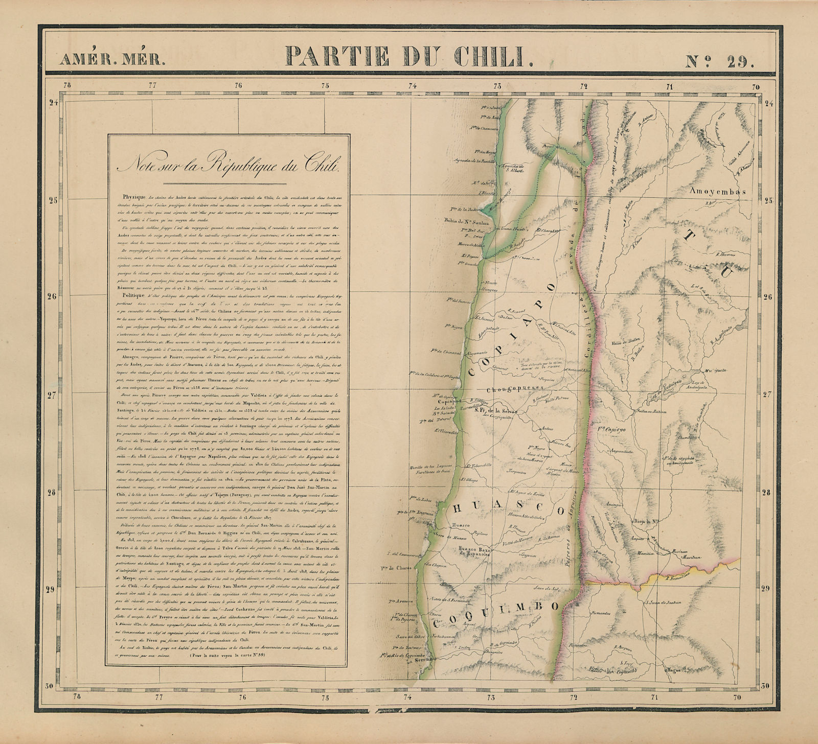 Amér. Mér. Chili #29. North-central Chile & NW Argentina. VANDERMAELEN 1827 map