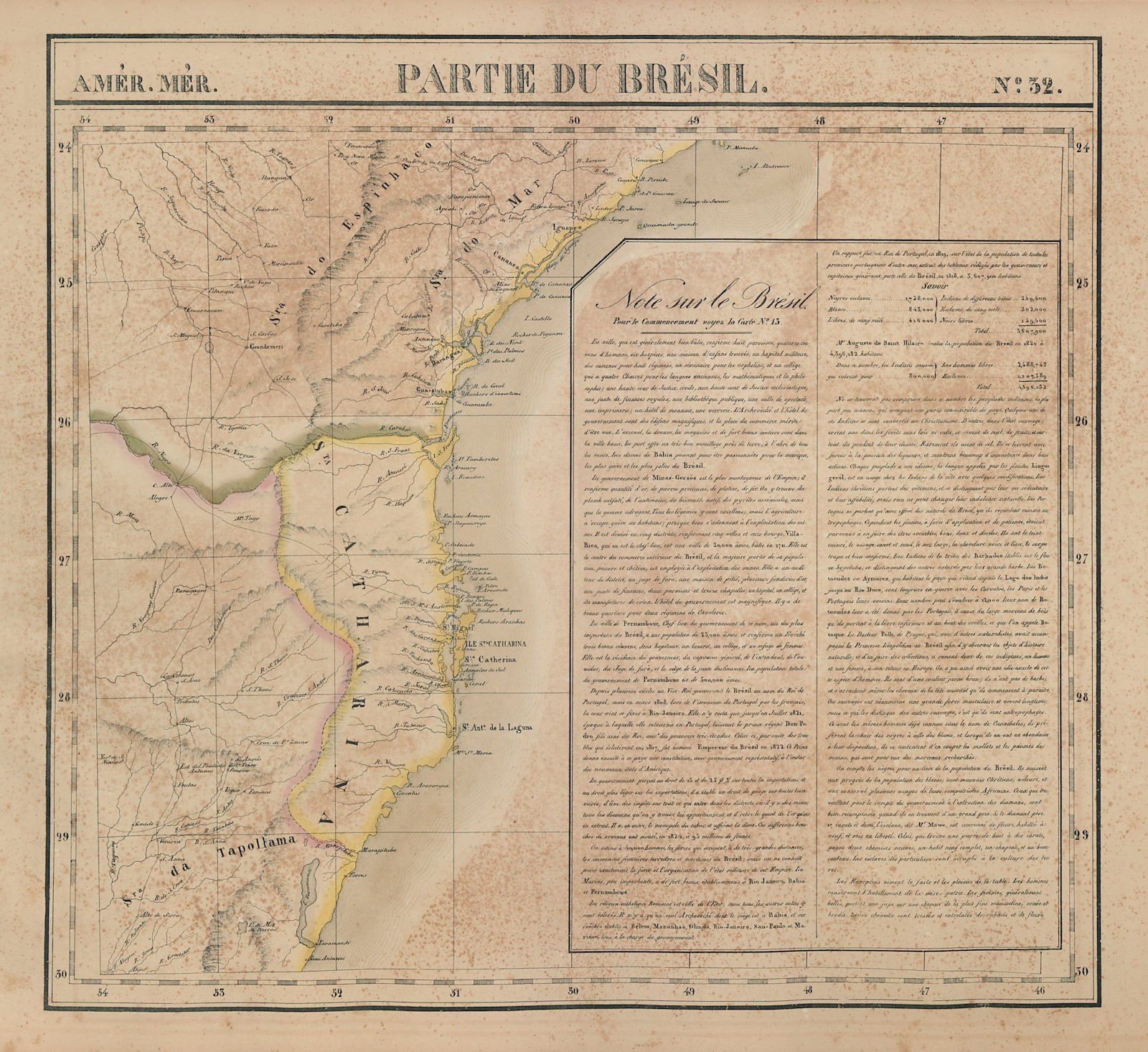 Associate Product Amér. Mér. Brésil #32. Southern Brazil. SC PR SP RS. VANDERMAELEN 1827 old map