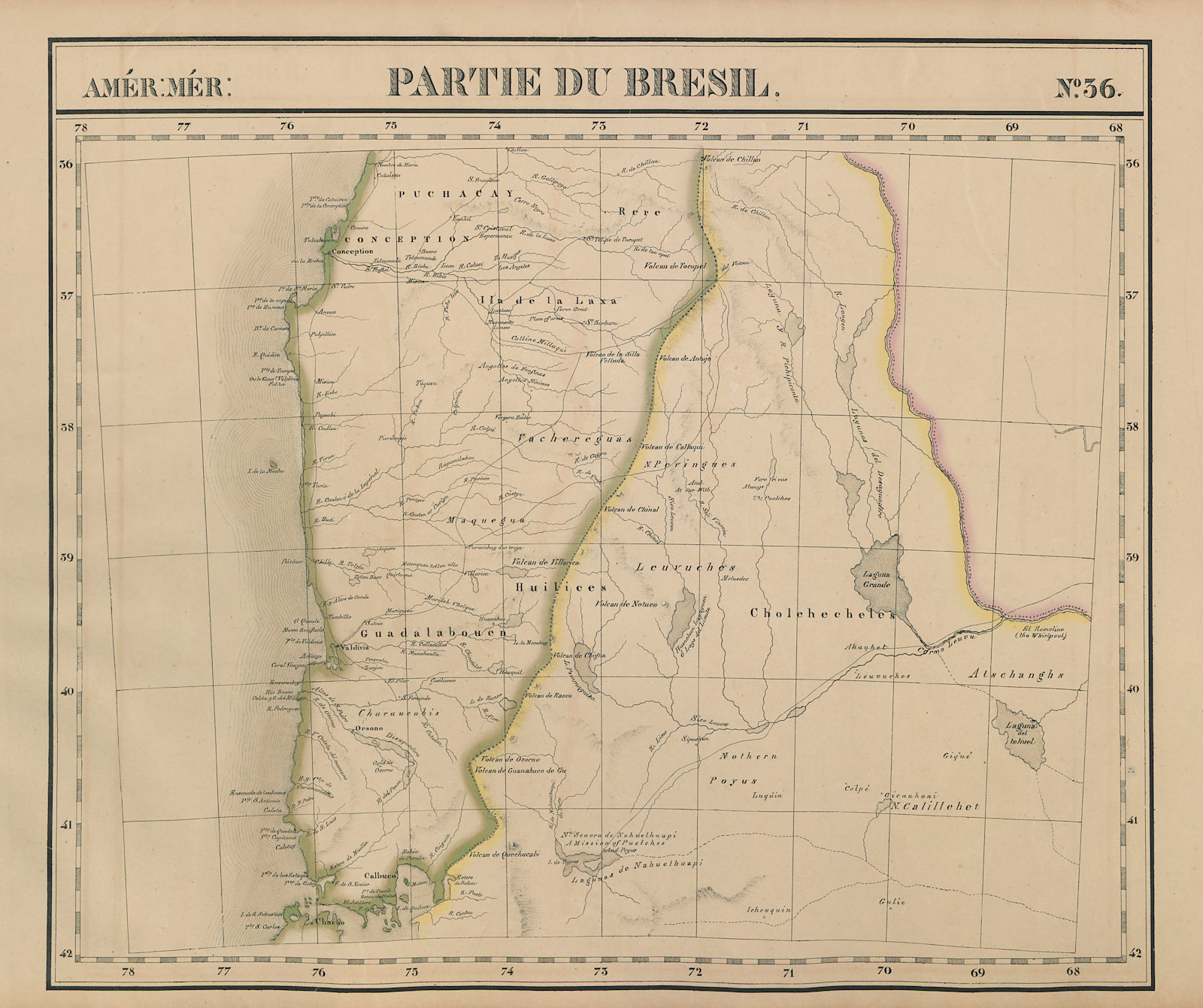 Amér Mér. Brésil #36 Central Chile. West-central Argentina VANDERMAELEN 1827 map