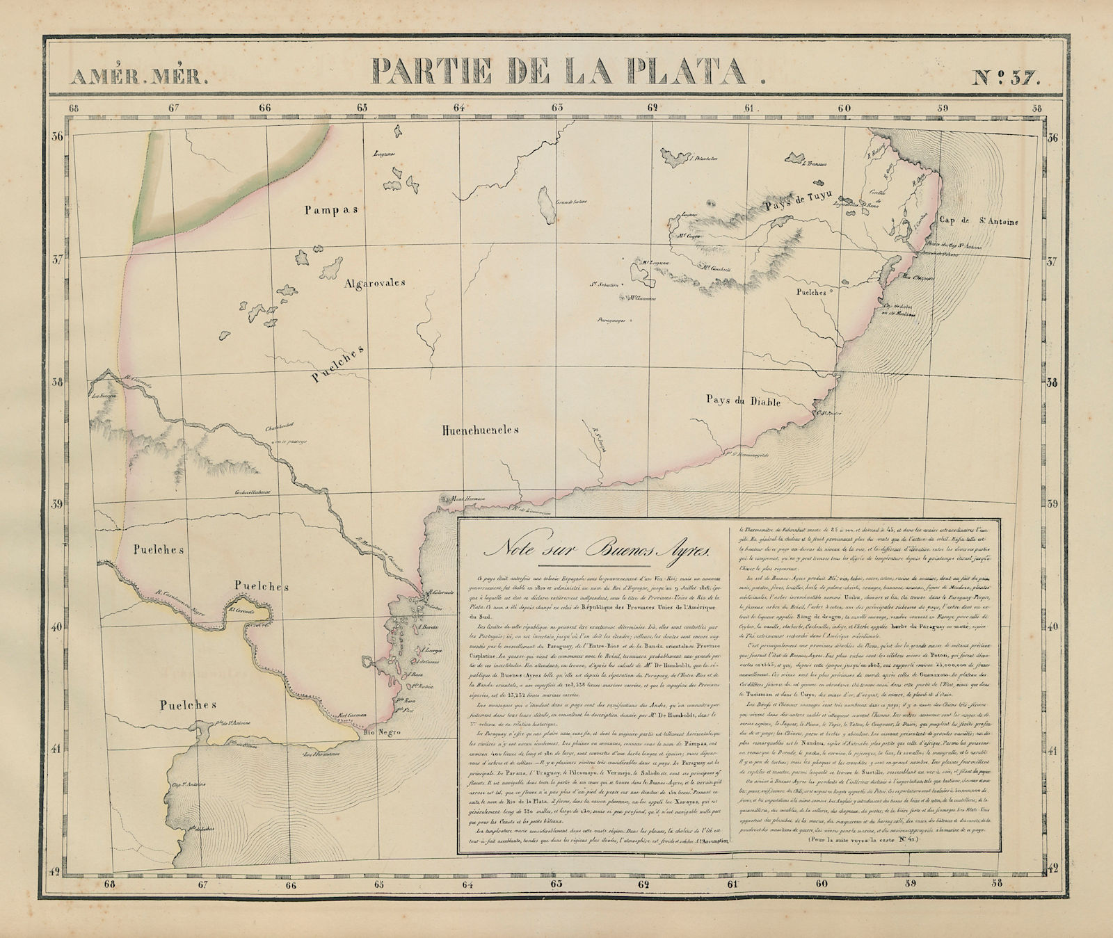 Amér Mér Plata #37 Argentina Buenos Aires Pampas Rio Negro VANDERMAELEN 1827 map