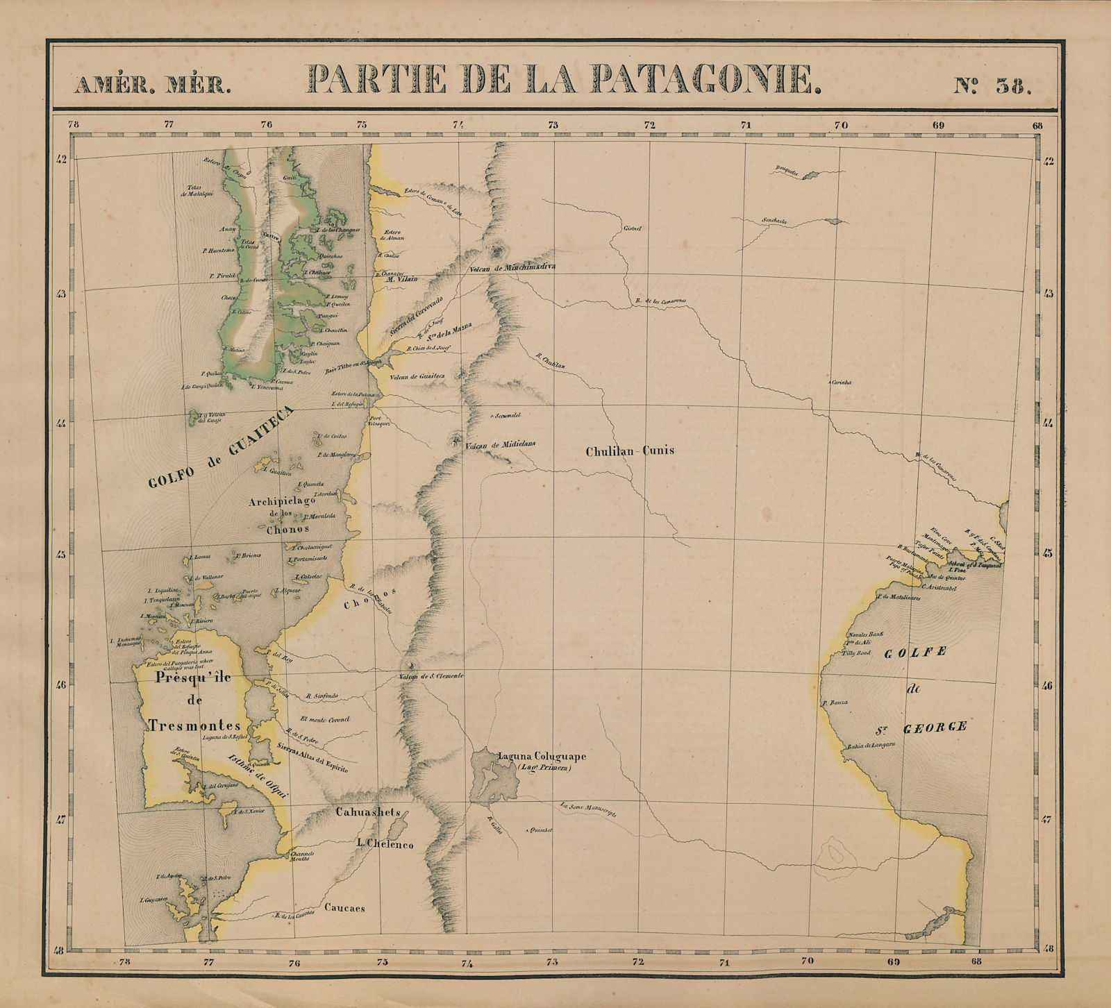 Amér. Mér. Patagonie #38. North Patagonia. Chile Argentina VANDERMAELEN 1827 map