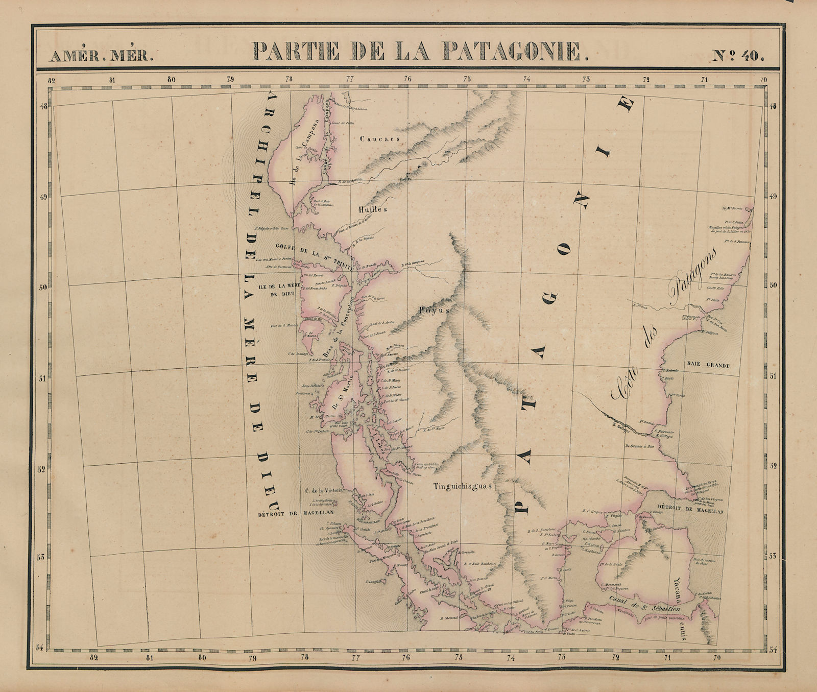 Amér. Mér. Patagonie #40 Patagonia Argentina Chile. VANDERMAELEN 1827 old map