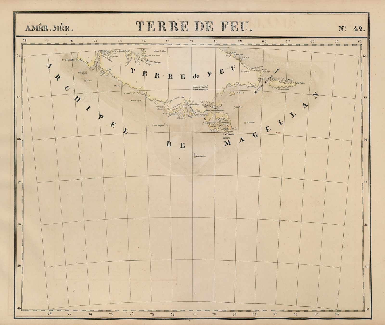 Amér Mér Terre de Feu #42 Tierra del Fuego Argentina Chile VANDERMAELEN 1827 map