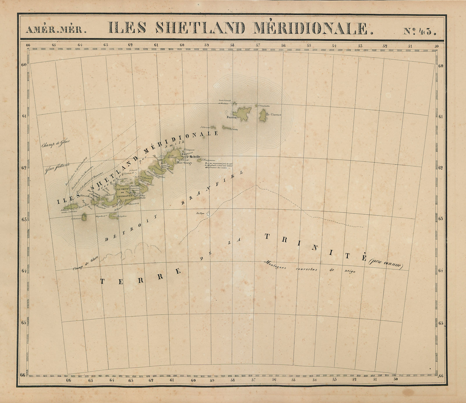 Amér. Iles Shetland Méridionale #43 South Shetland Islands VANDERMAELEN 1827 map