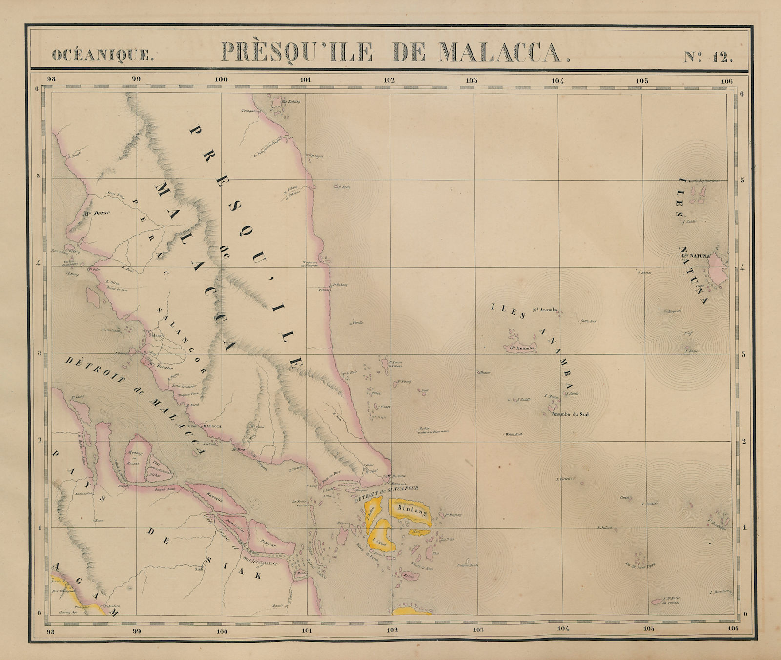 Océanique. Presqu'ile de Malacca #12. Malaysia Singapore. VANDERMAELEN 1827 map