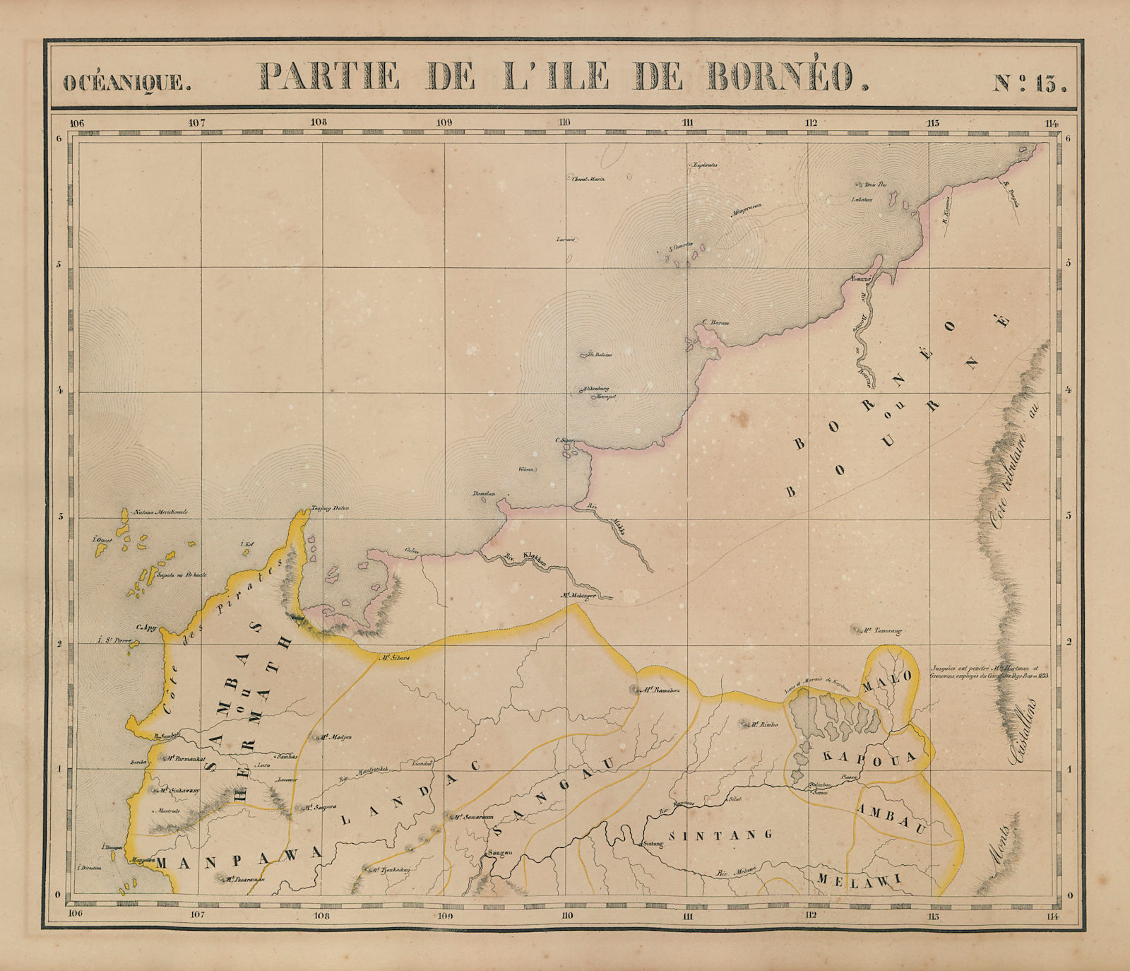 Océanique Partie de l'Ile de Bornéo #13 Northwest Borneo VANDERMAELEN 1827 map