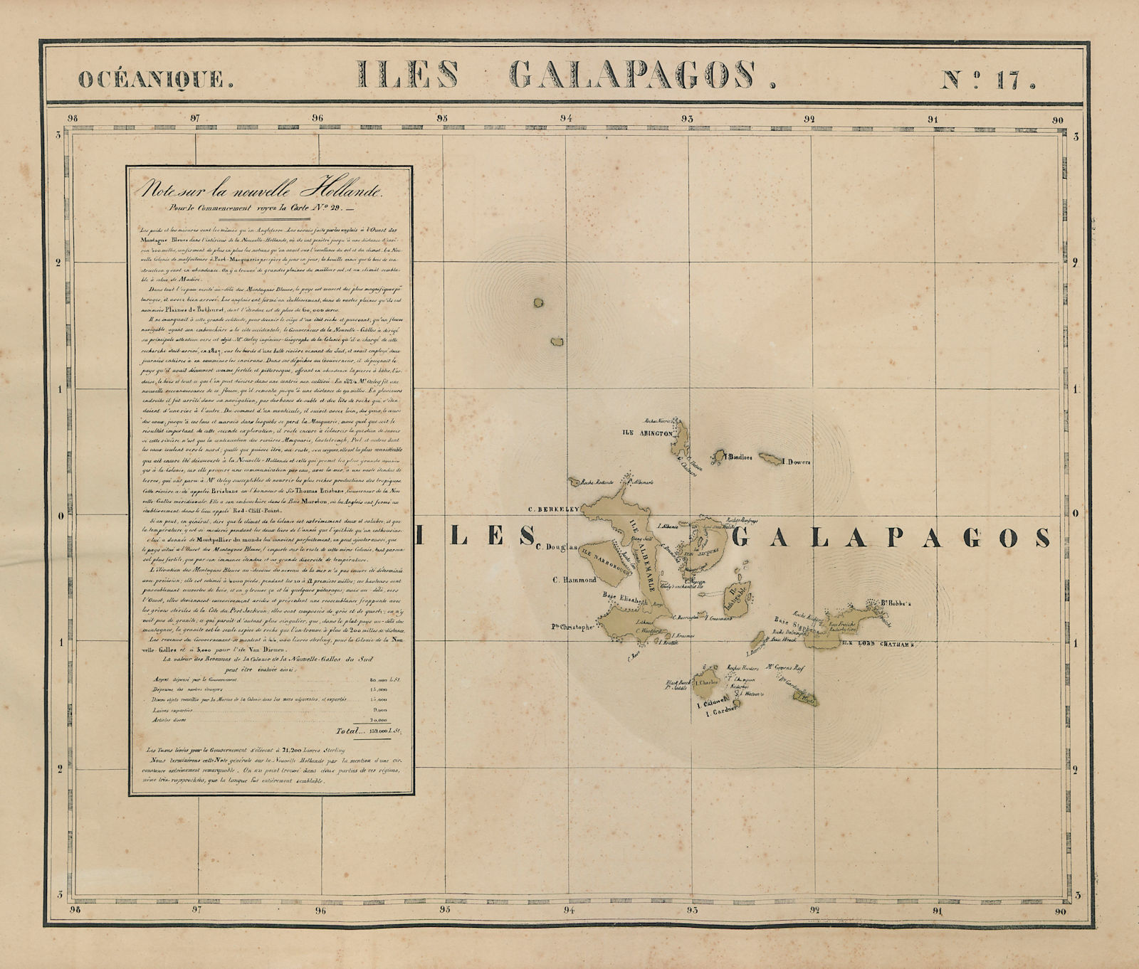 Océanique. Iles Galapagos #17. Galapagos Islands Ecuador. VANDERMAELEN 1827 map