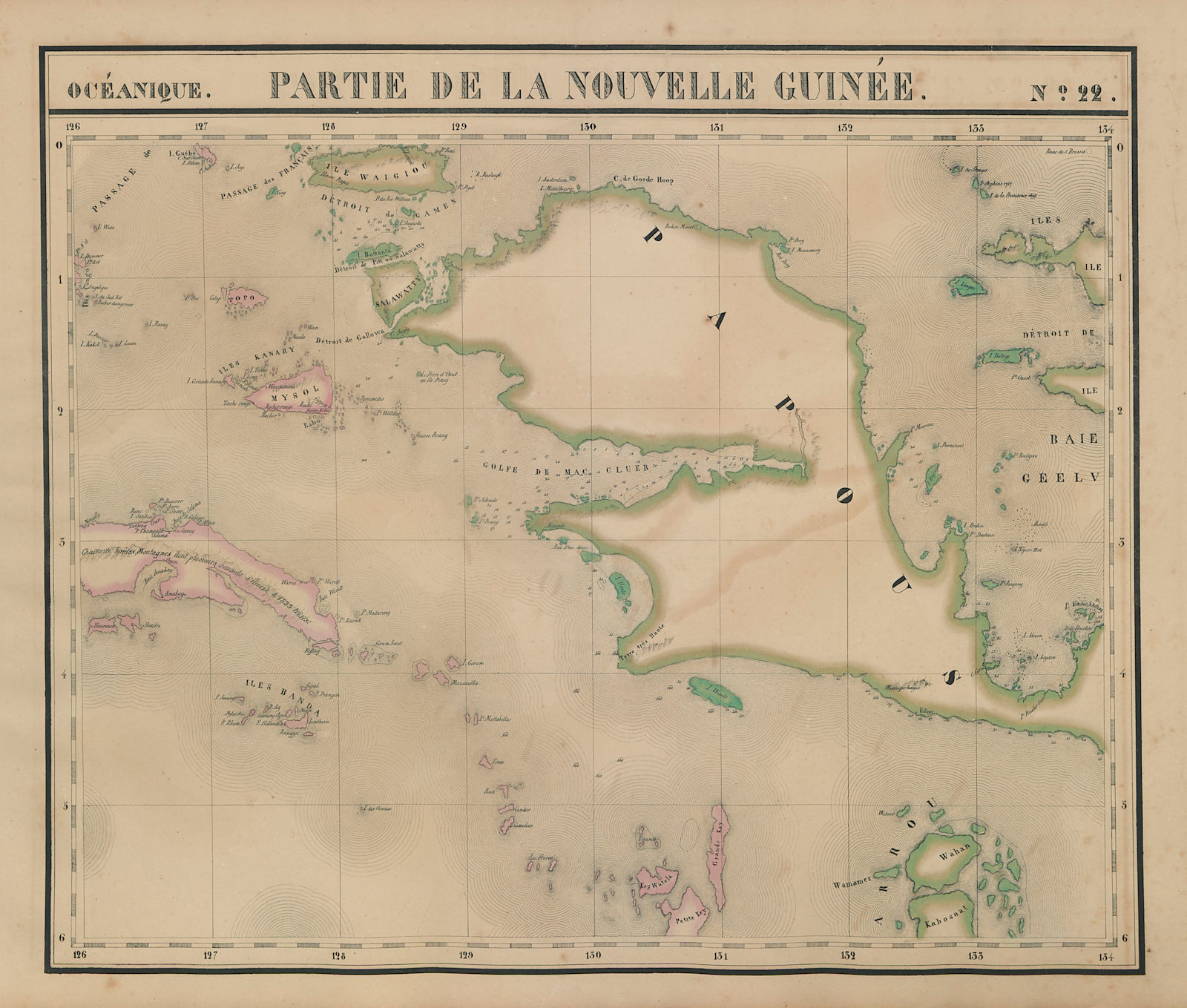 Océanique Partie de la Nouvelle Guinée 22 W Papua Moluccas VANDERMAELEN 1827 map