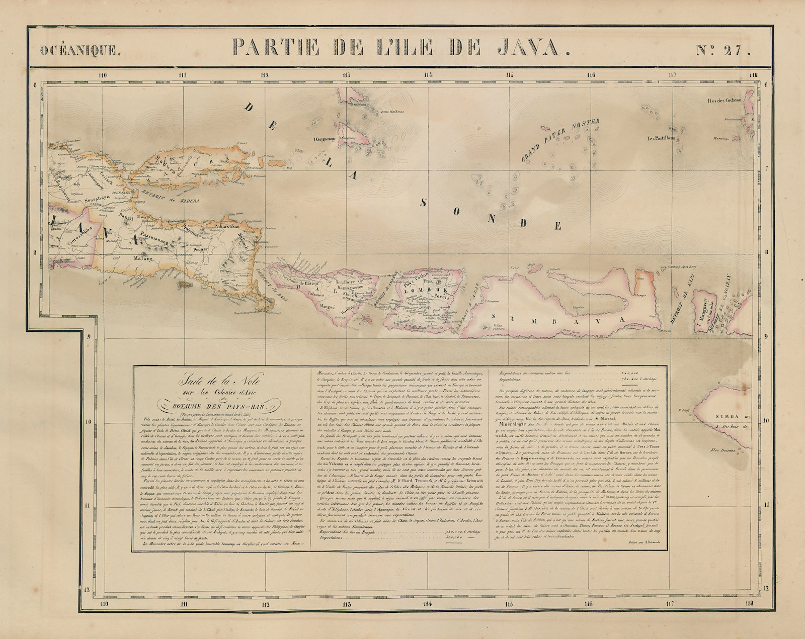 Océanique. Partie de l'ile de Java #27 Bali Lombok Sumbawa VANDERMAELEN 1827 map