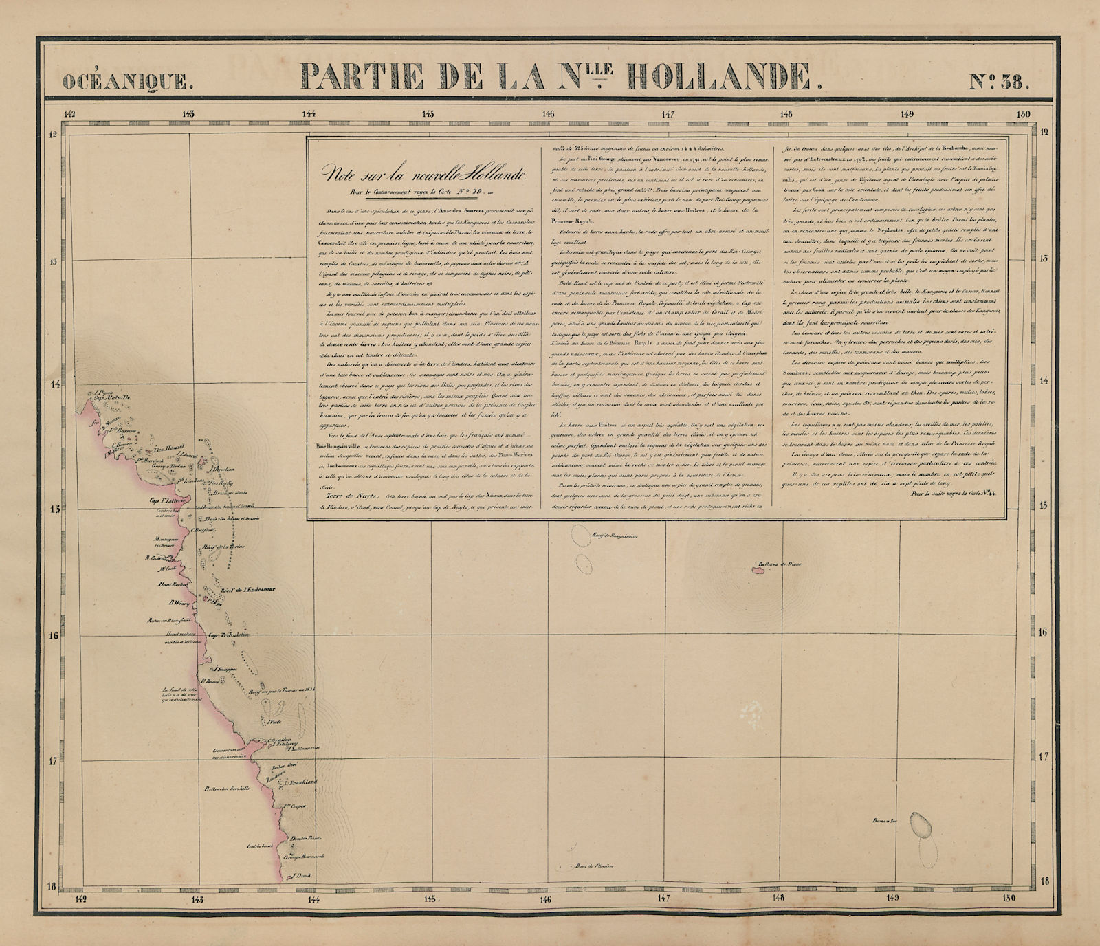 Océanique. Partie de la Nlle Hollande #38 Queensland coast VANDERMAELEN 1827 map