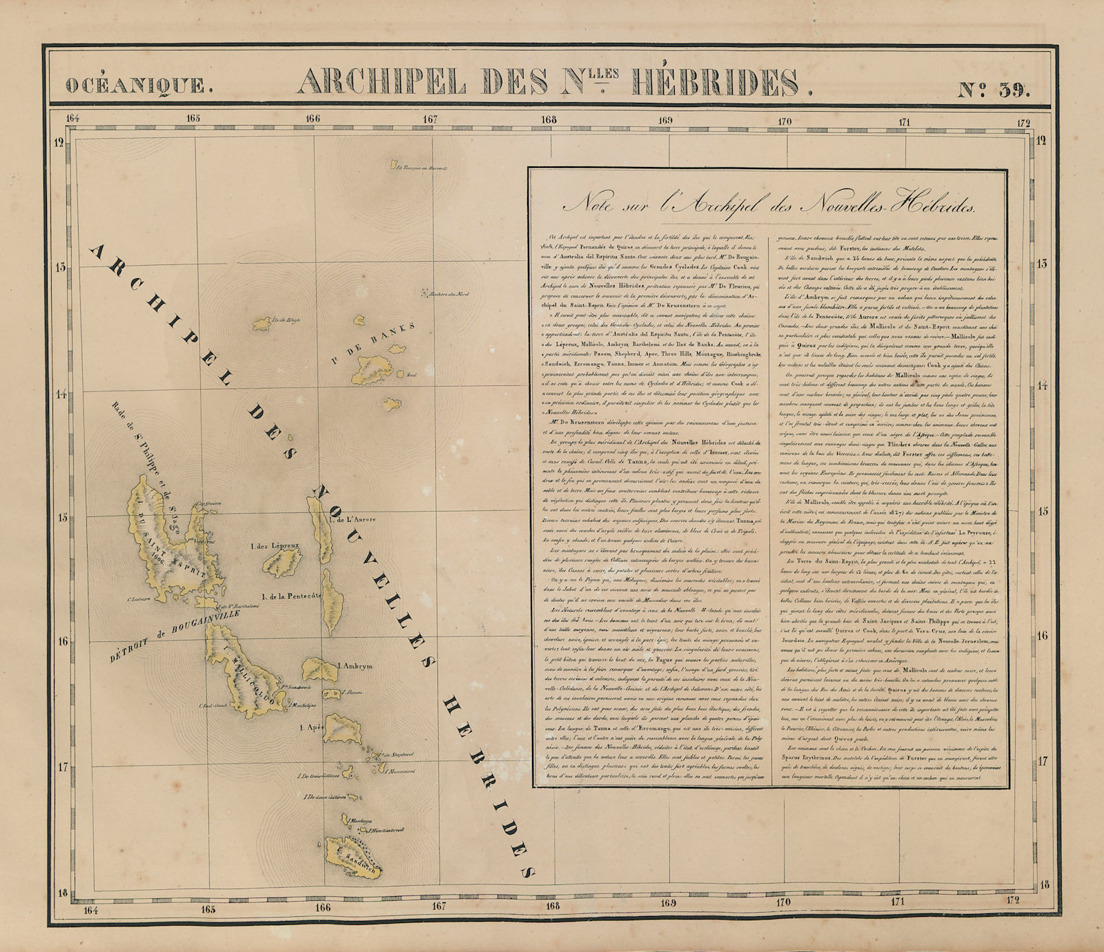 Océanique. Archipel des Nouvelle Hébrides #39. Vanuatu. VANDERMAELEN 1827 map