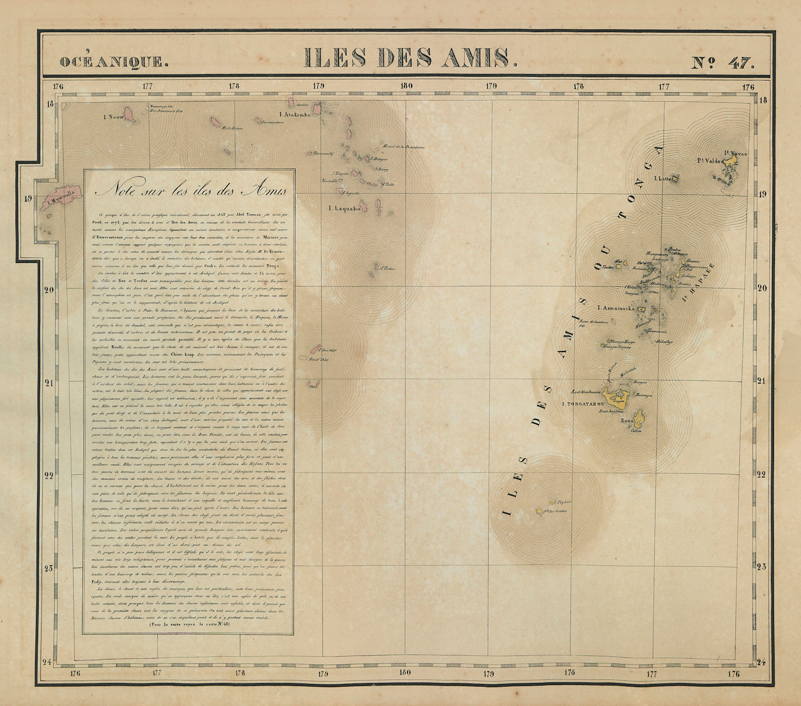 Océanique. Iles des Amis #47. Tonga. Lau & Moala, Fiji. VANDERMAELEN 1827 map