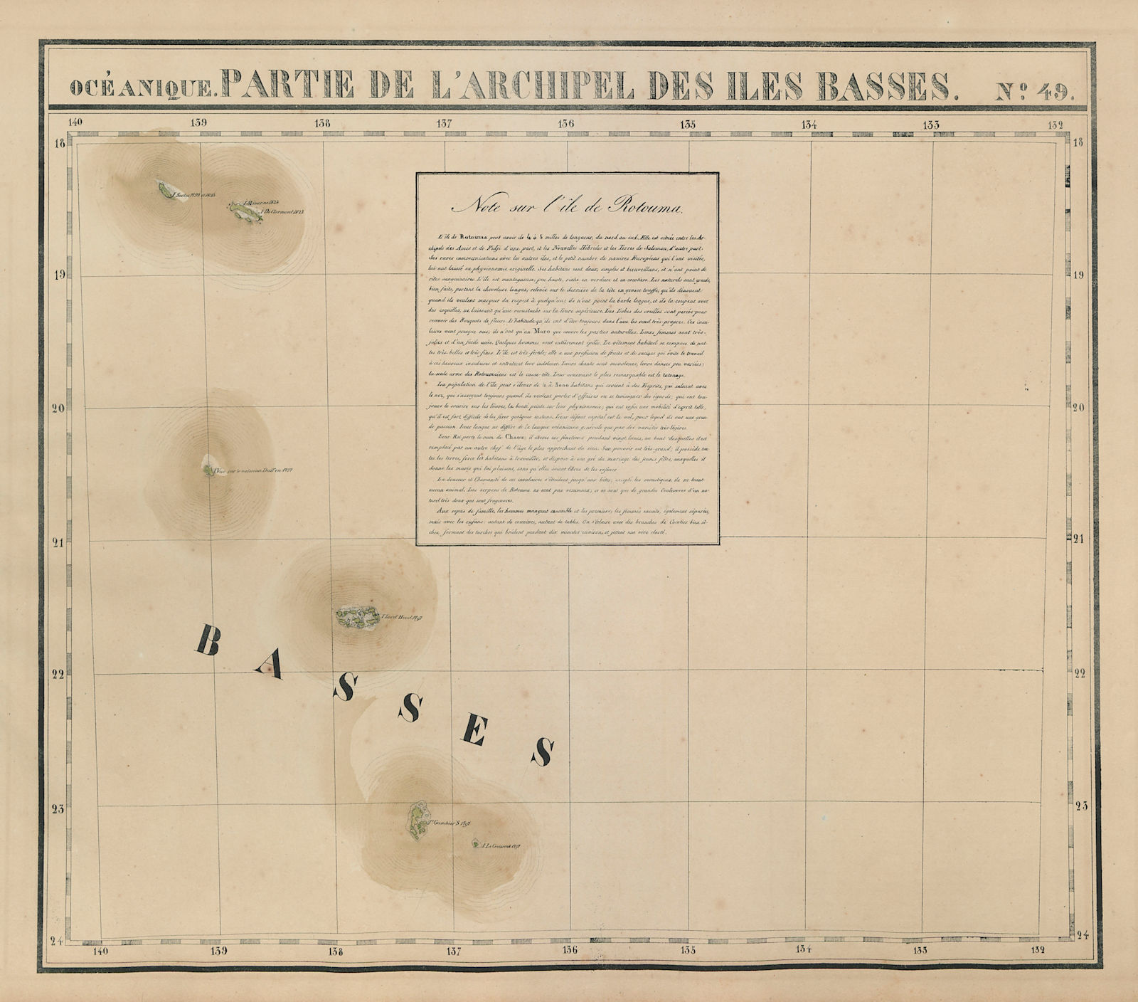 Océanique. Partie… des Iles Basses #49 Gambiers Polynesia. VANDERMAELEN 1827 map