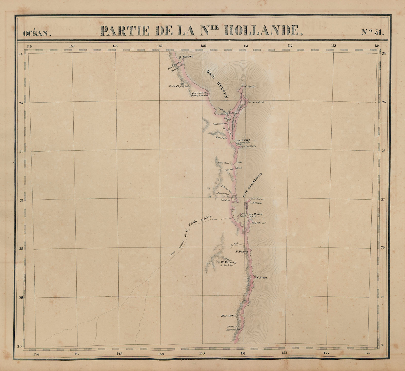 Océanique. Partie… Nle Hollande #51. Queensland NSW coast. VANDERMAELEN 1827 map