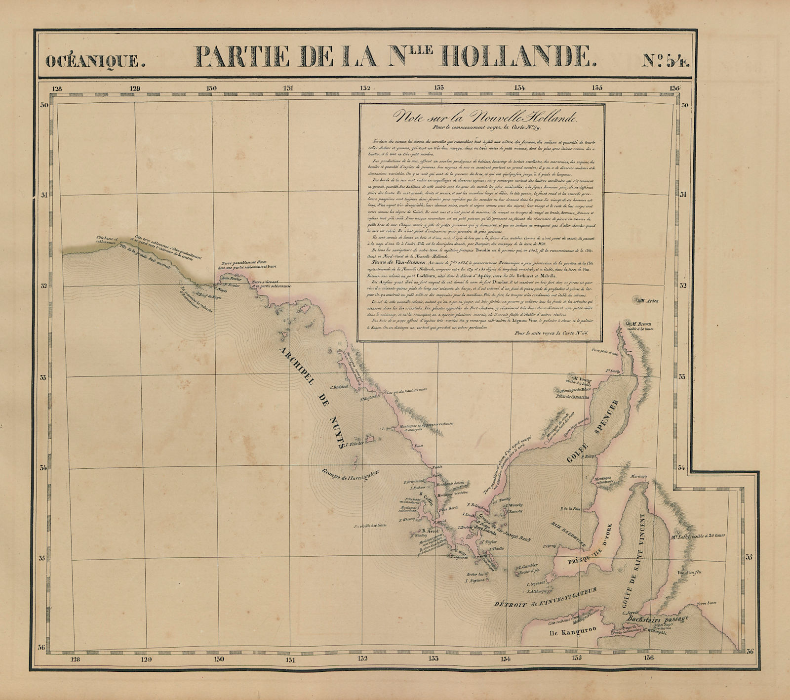 Océanique. Partie… Nlle Hollande #54 South Australia coast VANDERMAELEN 1827 map