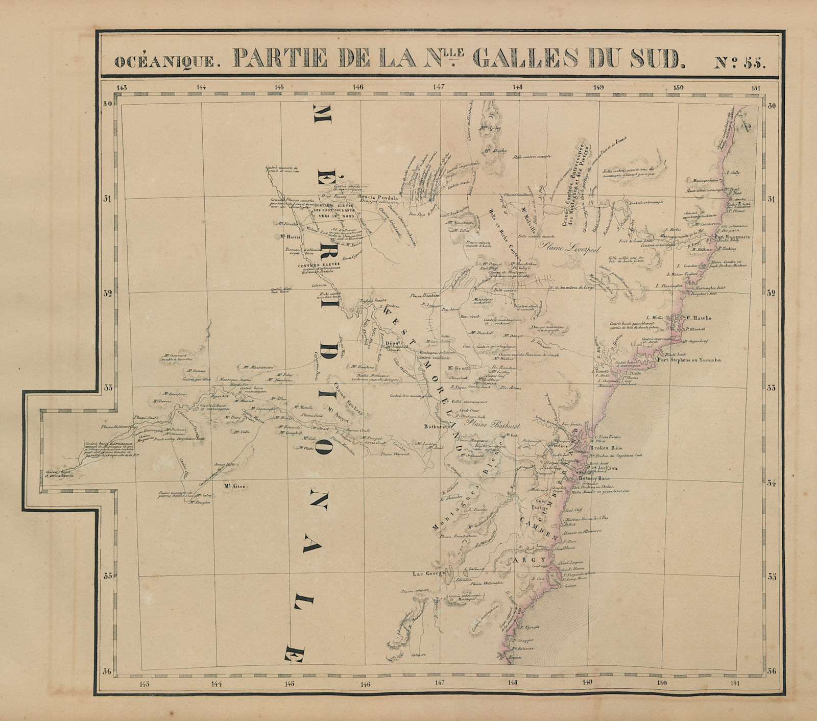 Associate Product Océanique. Partie… Nlle Galles du Sud #55. New South Wales VANDERMAELEN 1827 map