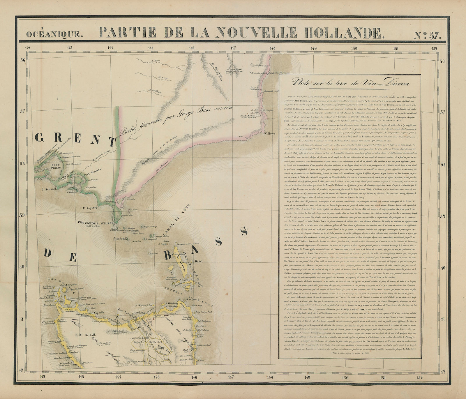 Associate Product Océanique. Partie… Nlle Hollande #57. Victoria Tasmania. VANDERMAELEN 1827 map