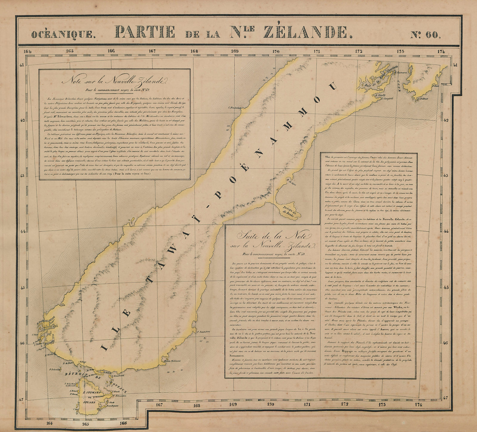 Océanique Partie de la Nle Zélande 60 New Zealand South Is VANDERMAELEN 1827 map