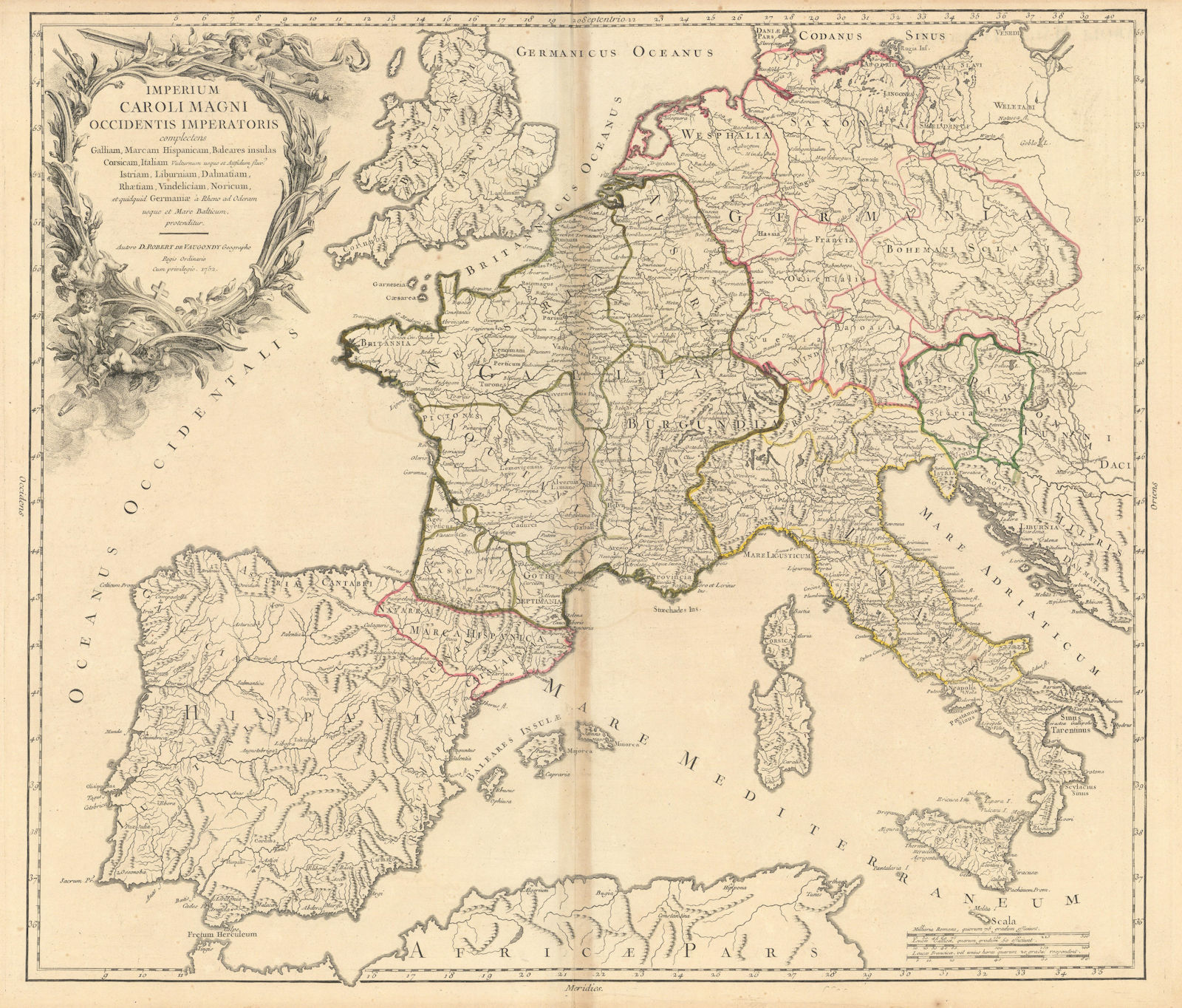 "Imperium Caroli Magni…" Western Europe. Carolingian Empire. VAUGONDY 1752 map