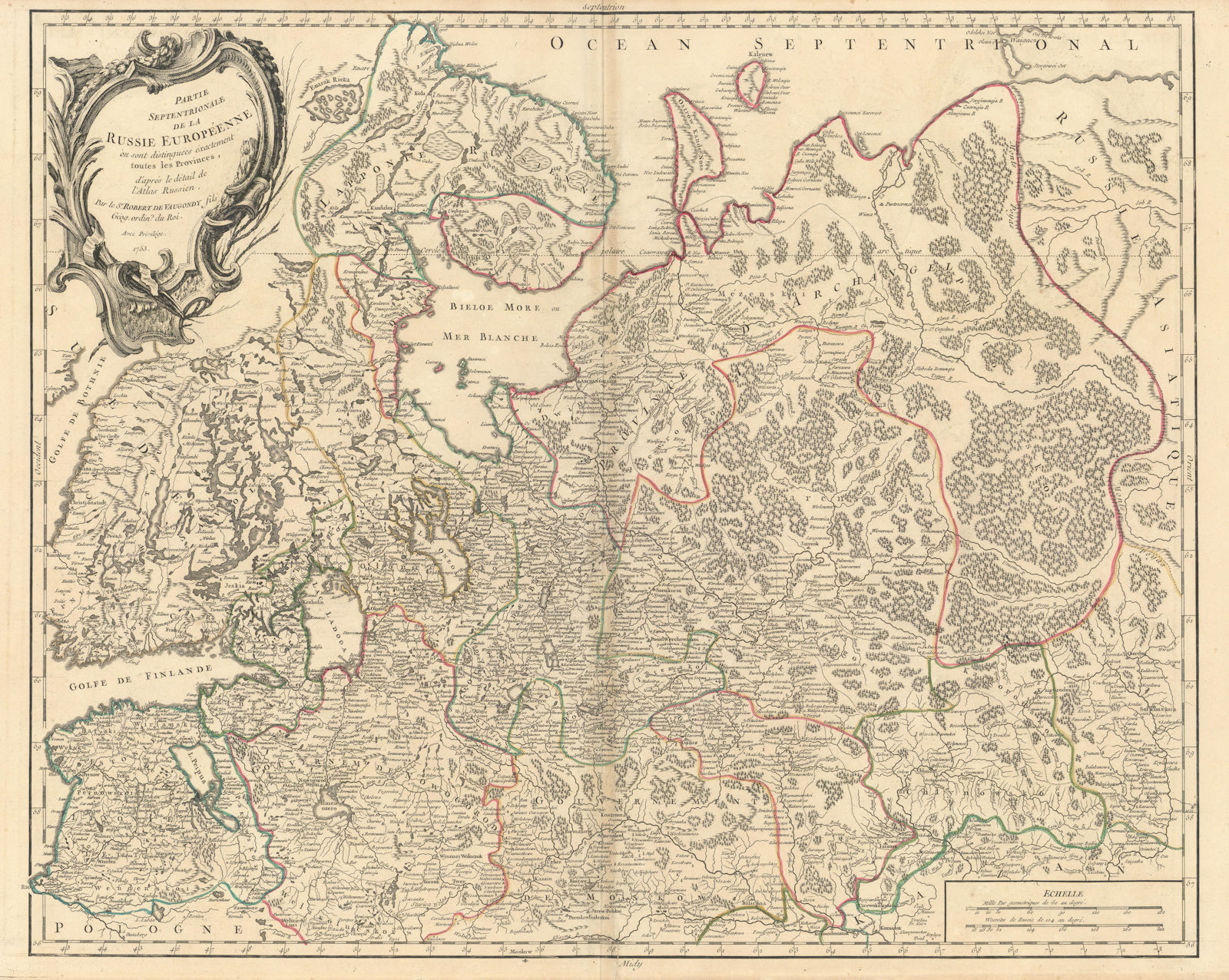 "Partie Septentrionale de la Russie Européenne" Finland Russia VAUGONDY 1753 map