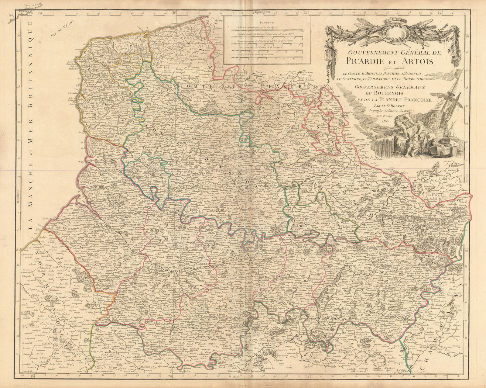 Hauts-de-France "Gouvernement Générale de Picardie et Artois" VAUGONDY 1753 map