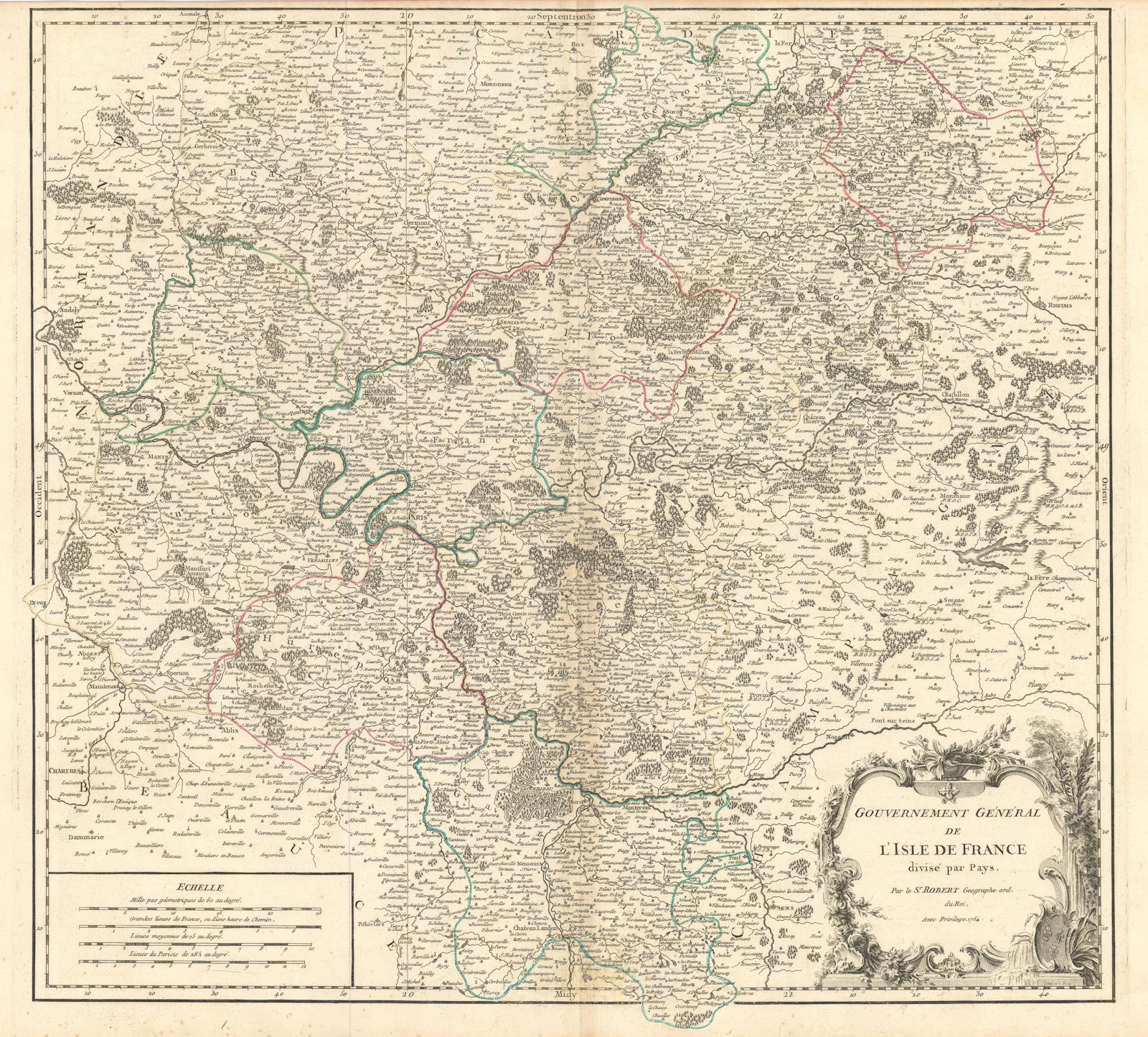 "Gouvermement Général de l'Isle de France" Paris Île-de-France VAUGONDY 1754 map