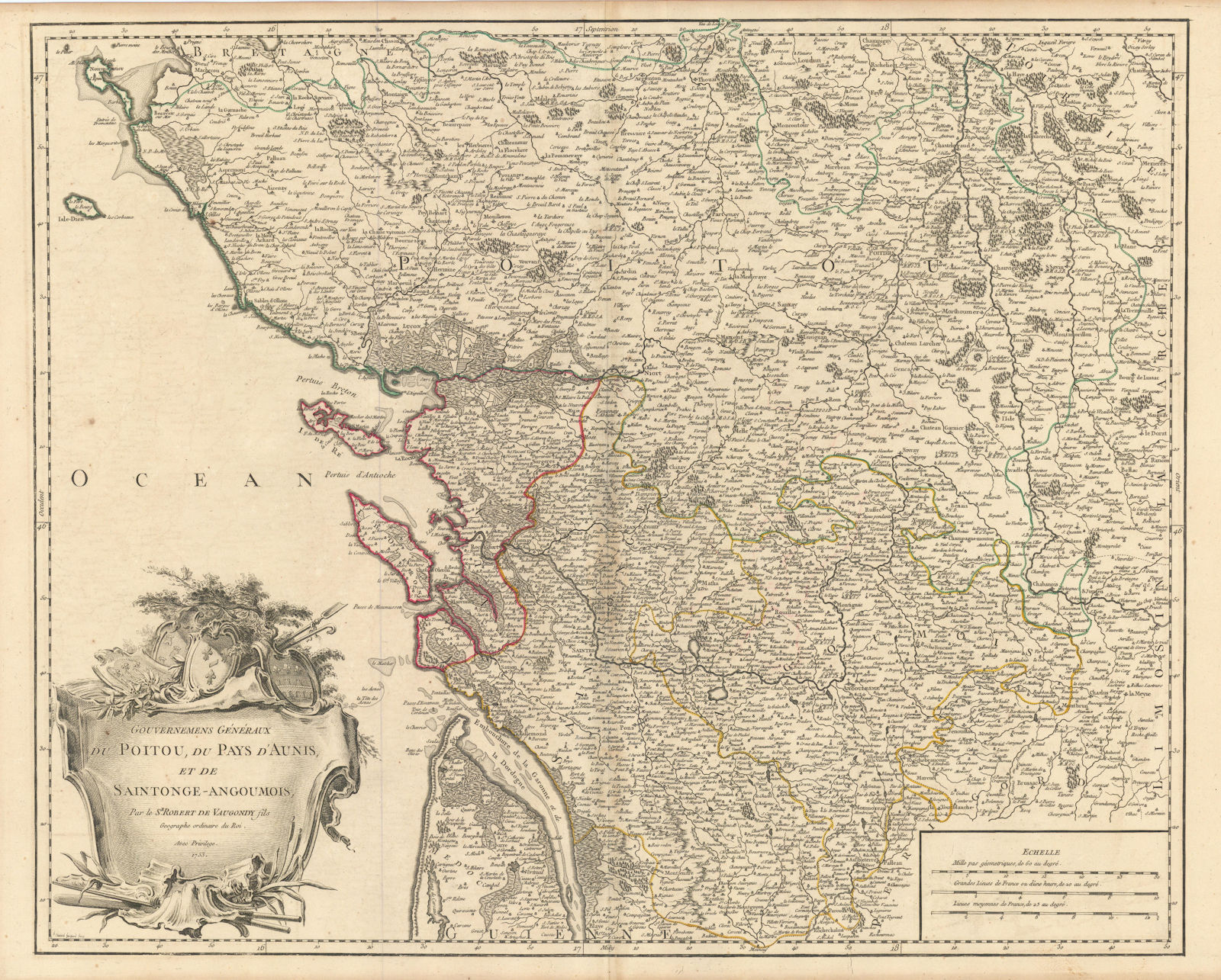 Associate Product "Gouv. Généraux du Poitou, du Pays d'Aunis…" Charente Vendée. VAUGONDY 1753 map