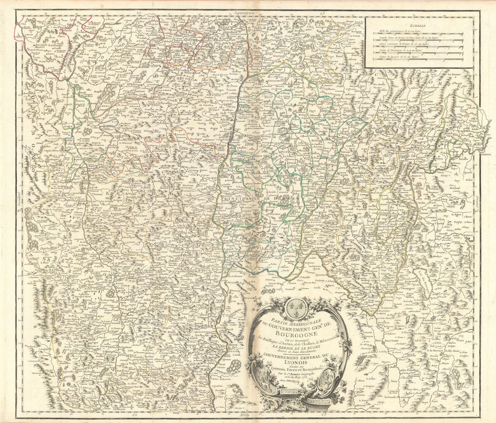 "Partie Meridionale… de Bourgogne". Rhône Loire Saône valleys. VAUGONDY 1752 map