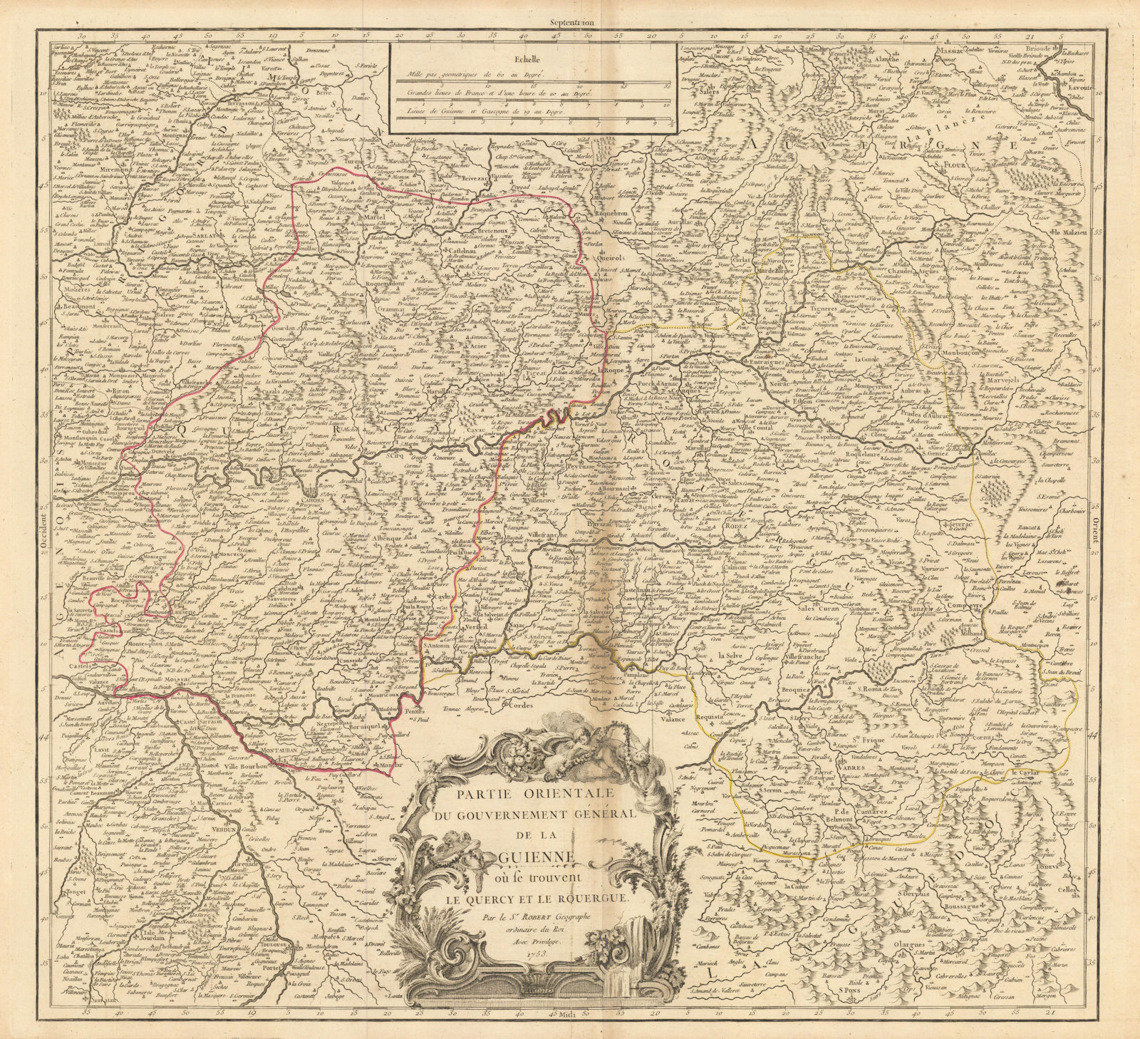 "Partie Orientale du Gouv. Général de la Guienne". Occitanie. VAUGONDY 1753 map