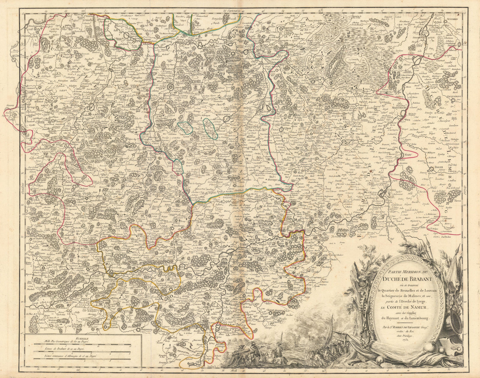 "Partie Meridion. du Duché de Brabant". Belgium South Brabant. VAUGONDY 1752 map