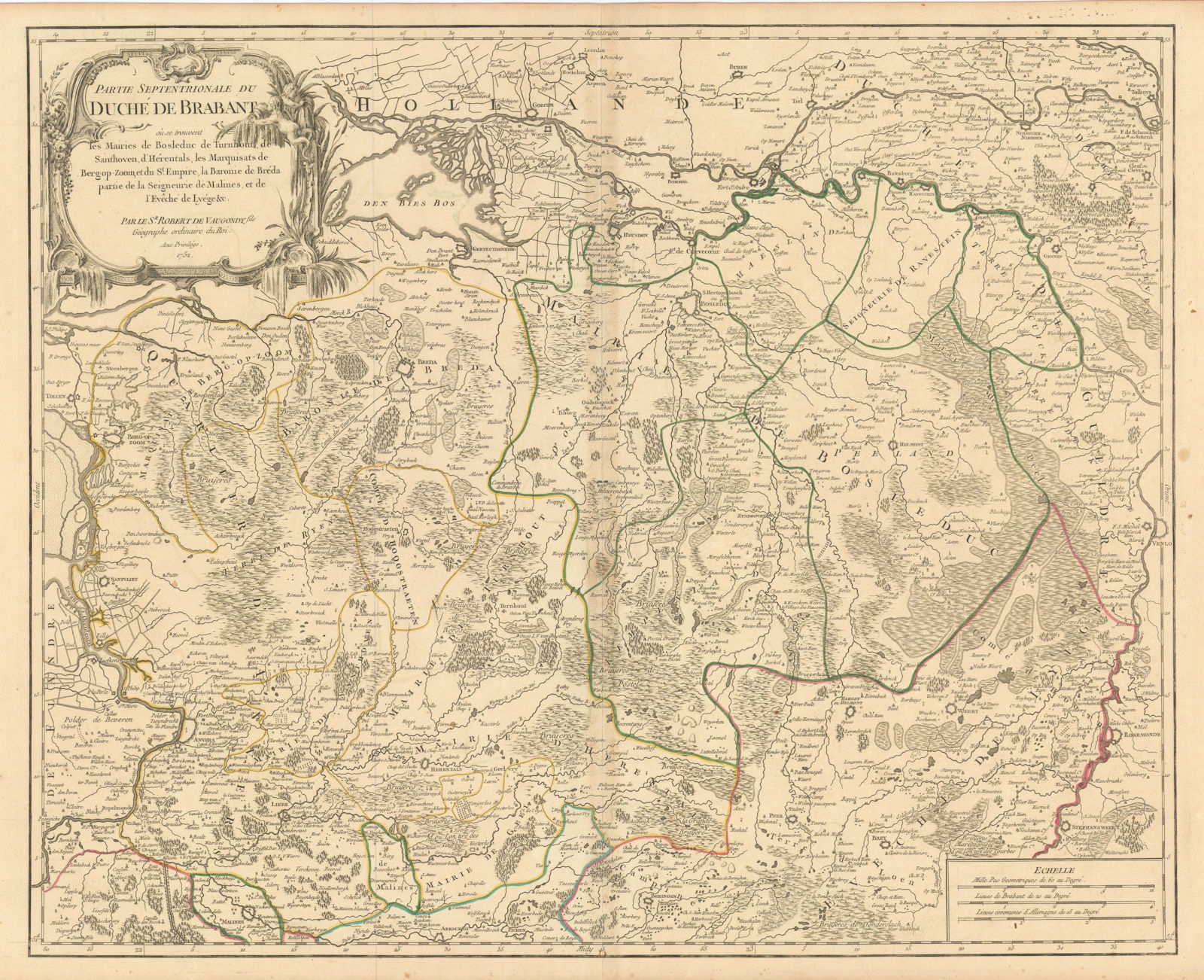"Partie Septentrionale du Duché de Brabant" North. Limburg. VAUGONDY 1752 map