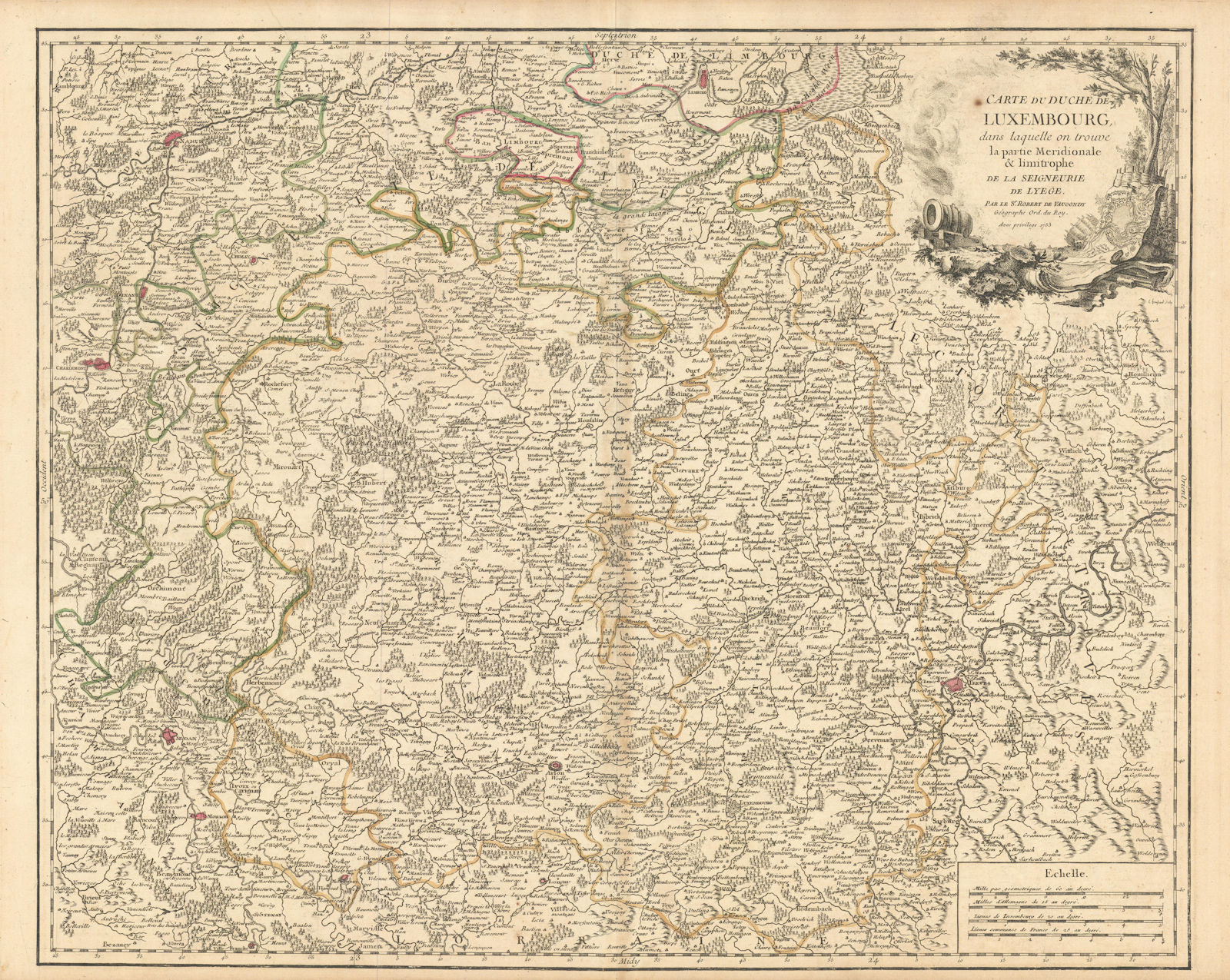 "Carte du Duche de Luxembourg". Duchy of Luxemburg. S Belgium. VAUGONDY 1753 map