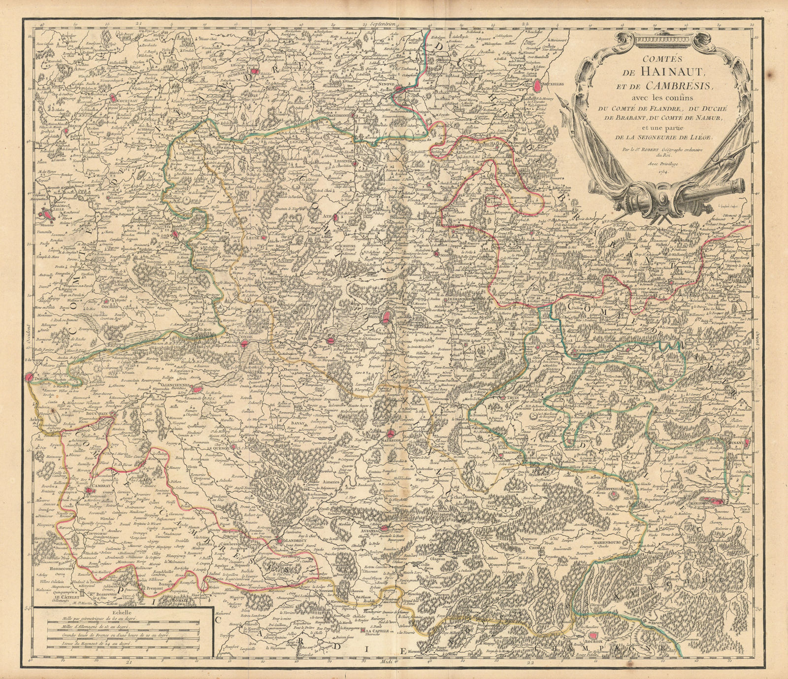 Associate Product "Comtés de Hainaut, et de Cambrésis". Cambrai. Belgium/France. VAUGONDY 1754 map