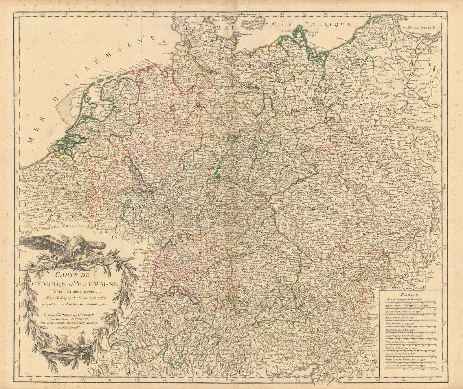 "Carte de l'Empire d'Allemagne" Germany Austria Czech Republic VAUGONDY 1756 map