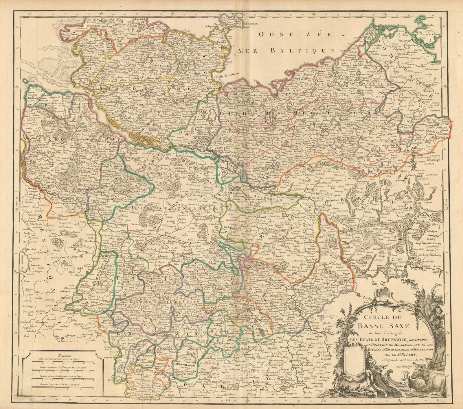 "Cercle de Basse Saxe" Niedersachsen Mecklenburg Holstein. VAUGONDY 1752 map
