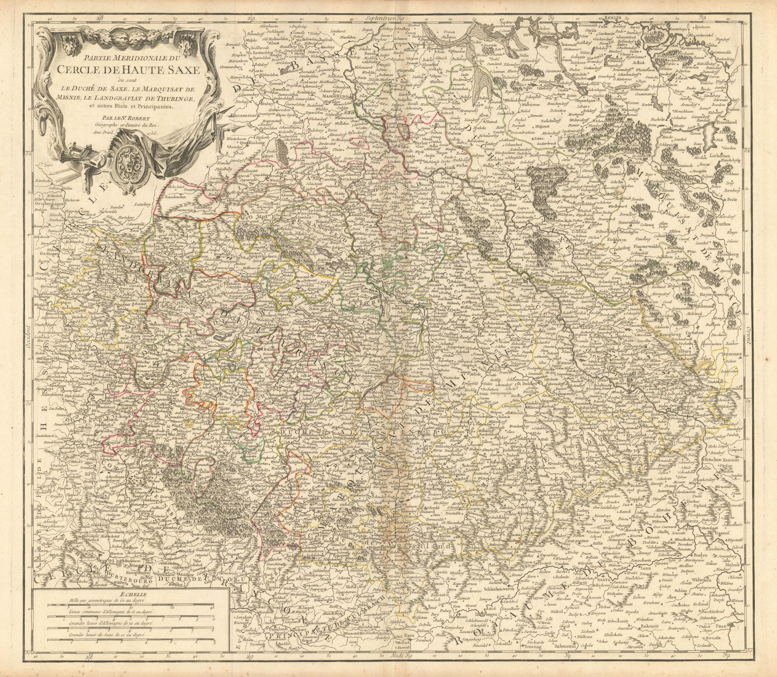 Partie Meridionale de Haute Saxe Thüringen Sachsen Brandenburg VAUGONDY 1756 map