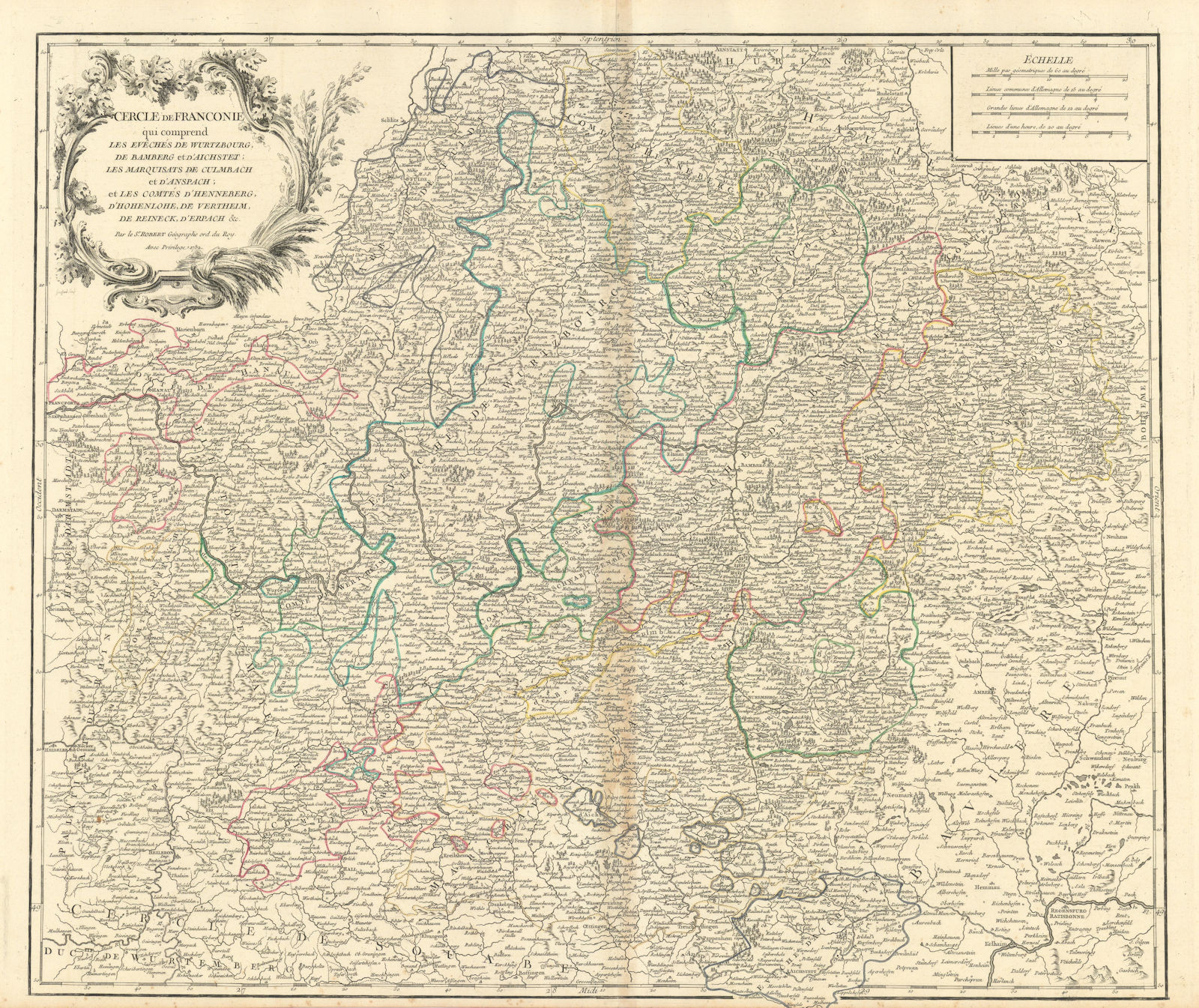 Associate Product "Cercle de Franconie". Franconia, Germany. Northern Bavaria. VAUGONDY 1752 map