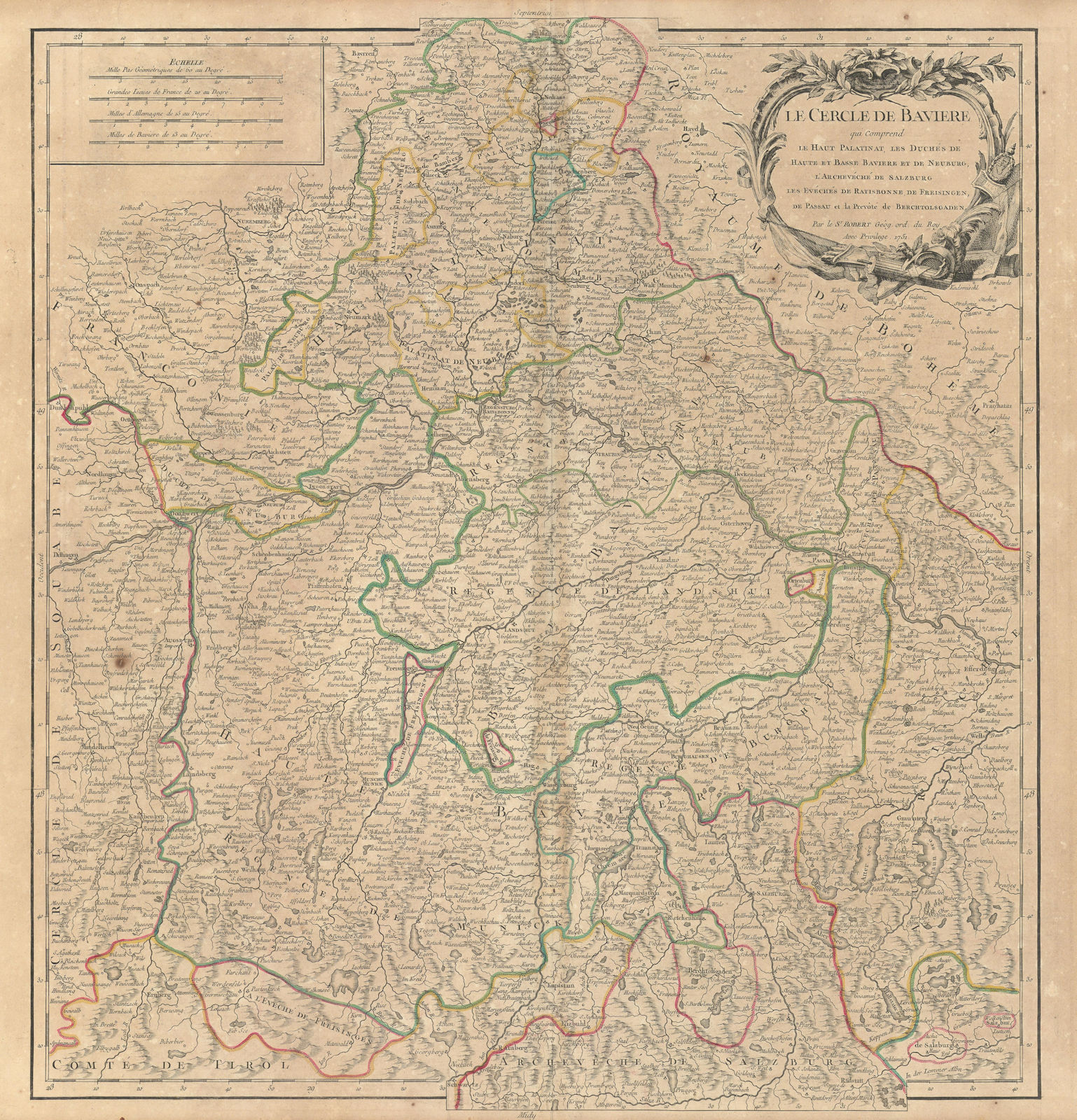 "Le Cercle de Baviere". Bayern Bavaria Southern Germany. VAUGONDY 1751 old map