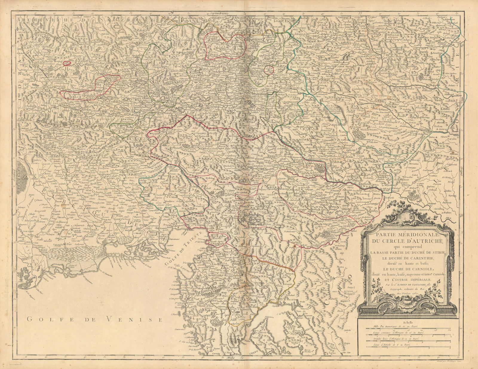 "Partie Méridionale du Cercle d'Autriche". Slovenia Austria. VAUGONDY 1752 map