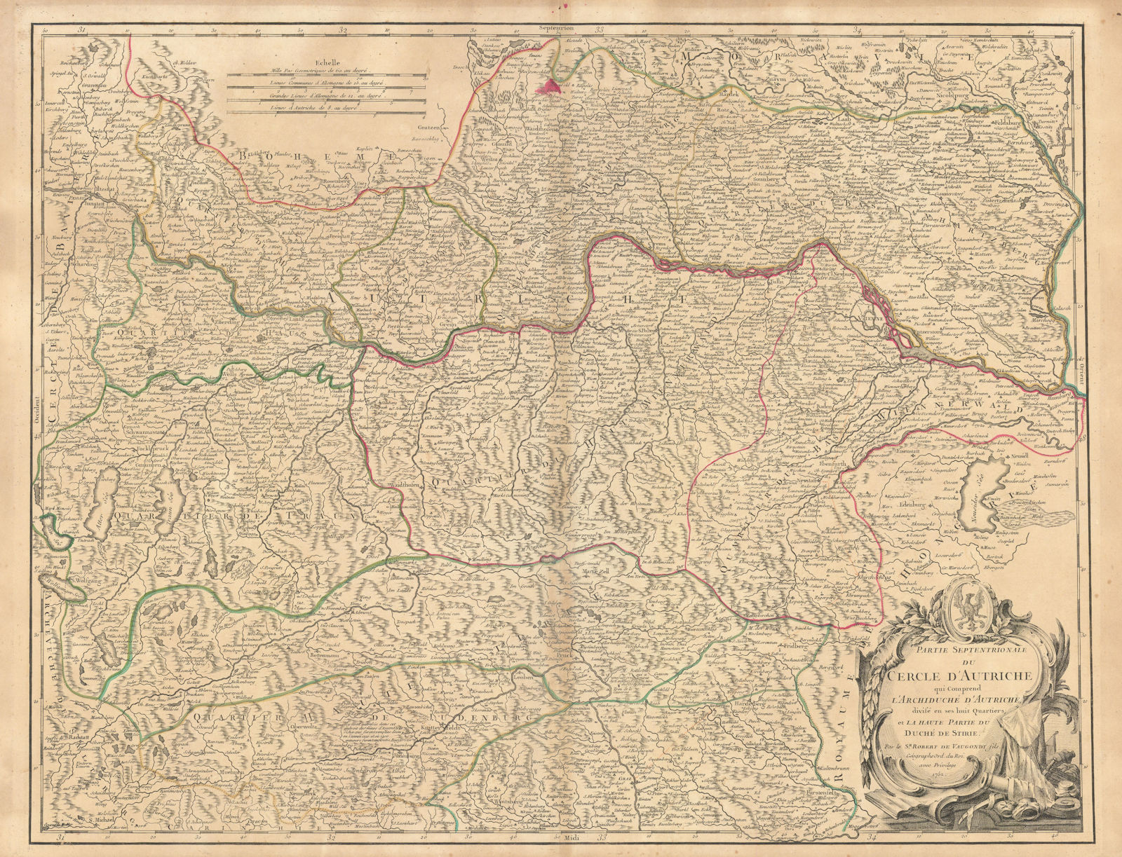 Partie Septentrionale du Cercle d'Autriche Upper/Lower Austria VAUGONDY 1752 map