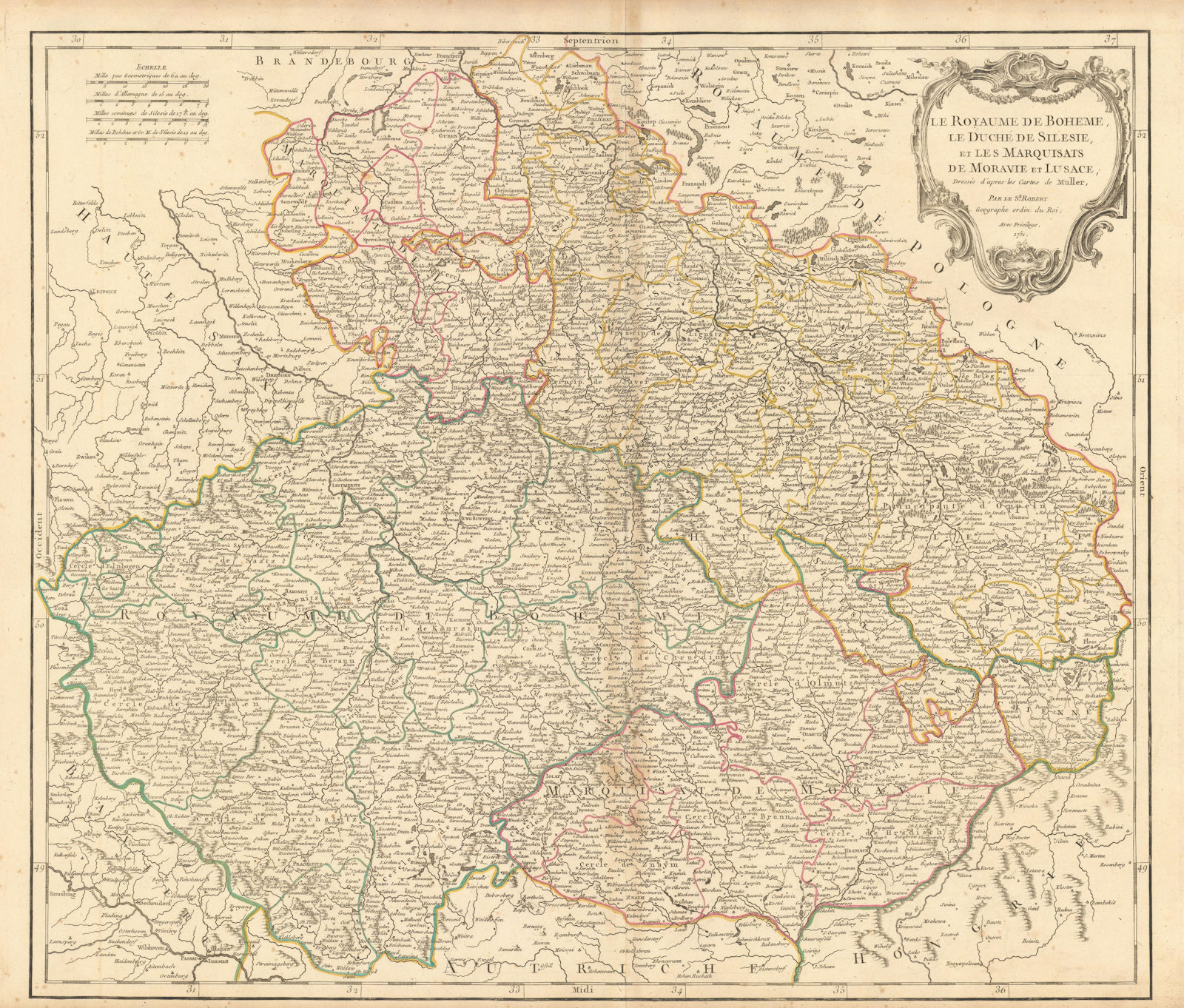 "Le Royaume de Boheme, le Duché de Silesie…" Silesia & Czechia VAUGONDY 1751 map