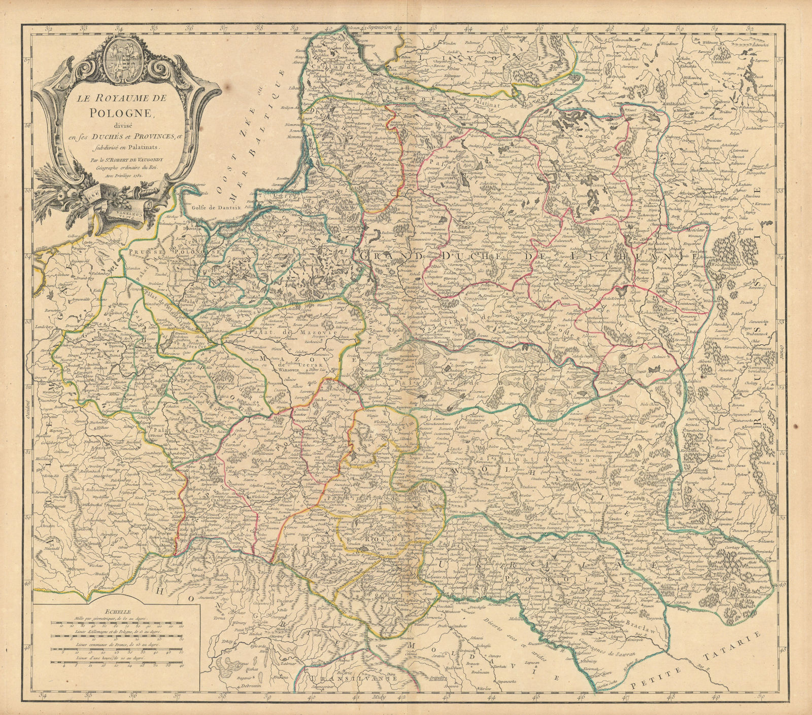 "Le Royaume de Pologne". Poland Lithuania Belarus Ukraine. VAUGONDY 1752 map